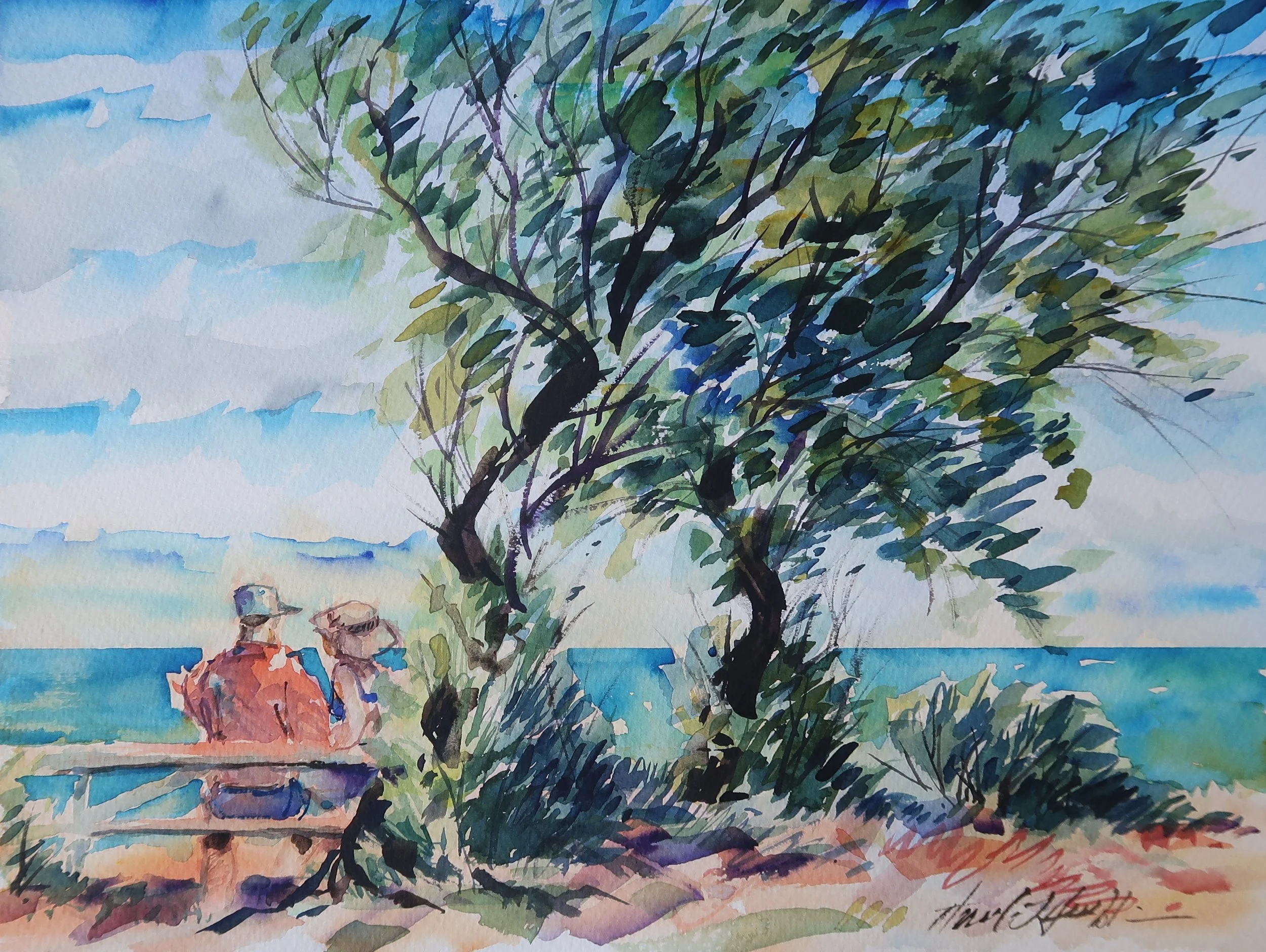 Poipu Couple Watercolor 12x16 20230503.JPG