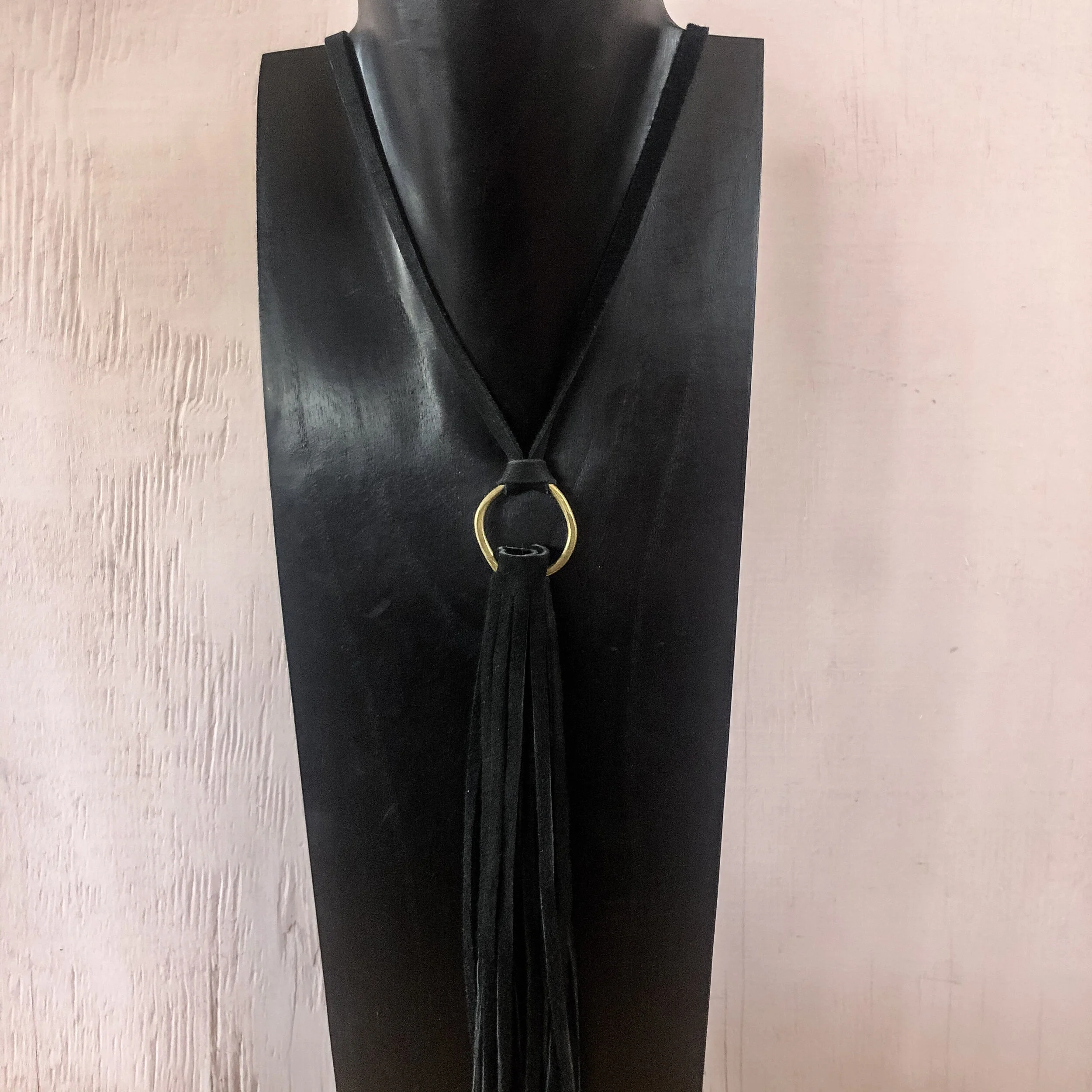 Brass ring fringe necklace