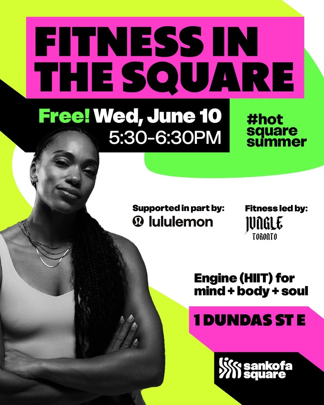 💪 Join us for this week's Fitness In The Square, a free outdoor wellness series designed to help you recharge, reconnect, and move your body in the heart of downtown Toronto.⁠
⁠
This week&rsquo;s session is led by @jungle.to and features Engine (HII