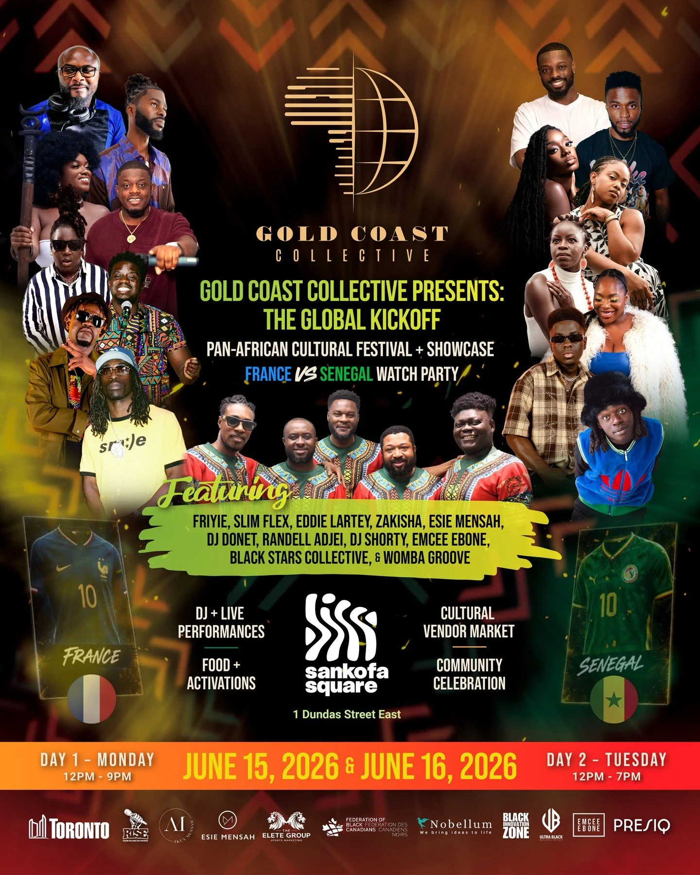 THE GLOBAL KICKOFF is a free two-day Pan-African Festival &amp; Showcase presented by Gold Coast Collective in partnership with R.I.S.E. Edutainment (@rise_edt).⁠
⁠
Taking place June 15&ndash;16, 2026 at Sankofa Square, the festival celebrates cultur