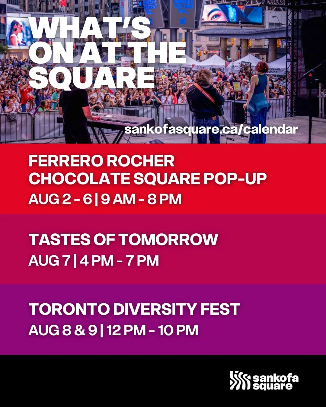 📍 WHAT&rsquo;S ON AT THE SQUARE ✨⁠
⁠
Another exciting week of free experiences is waiting for you at Sankofa Square!⁠
⁠
🍫 FERRERO ROCHER CHOCOLATE SQUARE POP-UP⁠
🗓️ August 2 &ndash; 6 | 9 AM &ndash; 8 PM⁠
Stop by for a sweet treat and enjoy a FREE