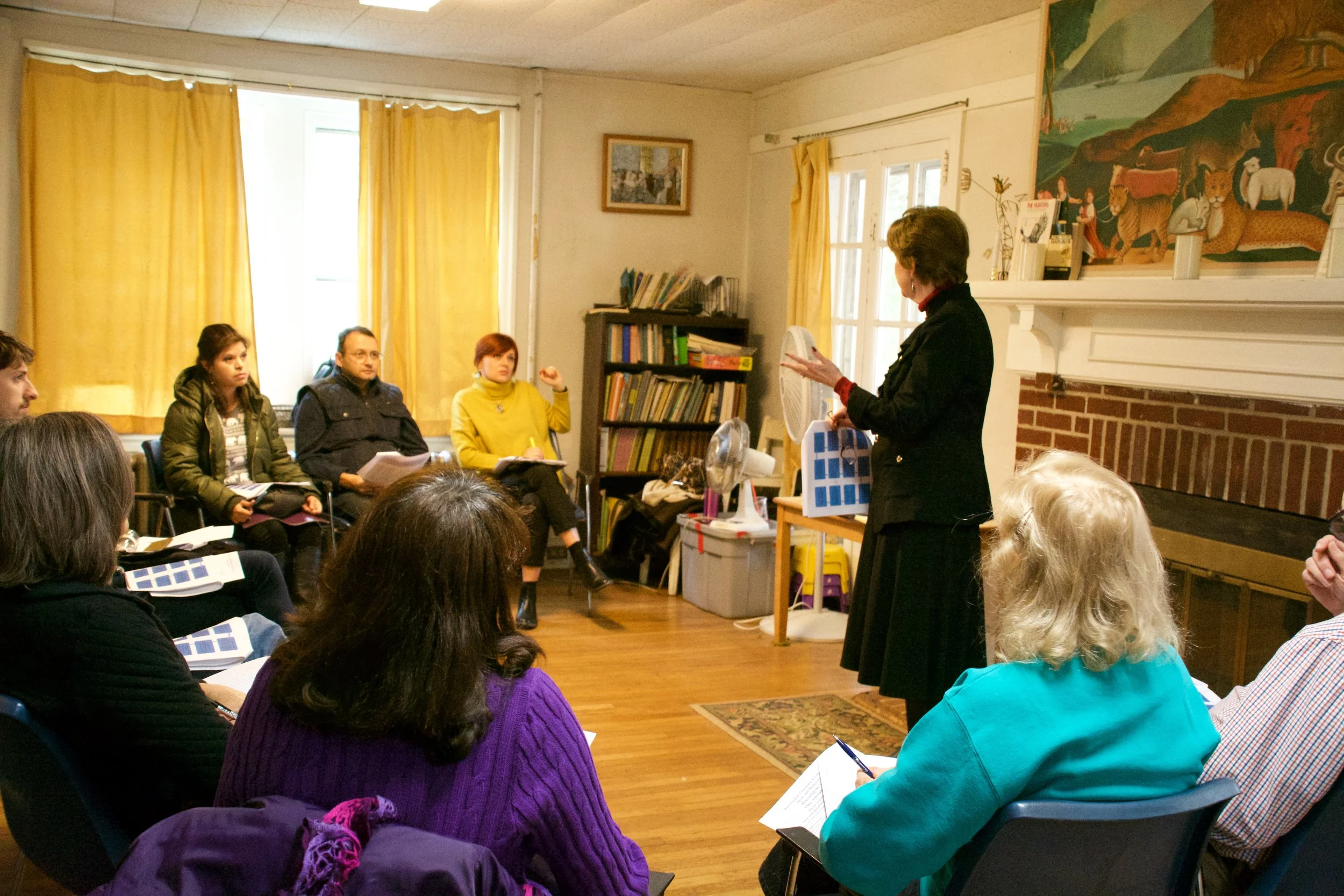 Students learn from visiting speaker Helen Miller from St. John’s Family Resource Center at Southampton Friends Meeting ESL class. Students learned how to prepare for and excel at the interview process during their job search.