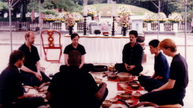 Performing Swiftly, How Swiftly… in front of mass burial site, Peace Park, Hiroshima, Japan, 1987