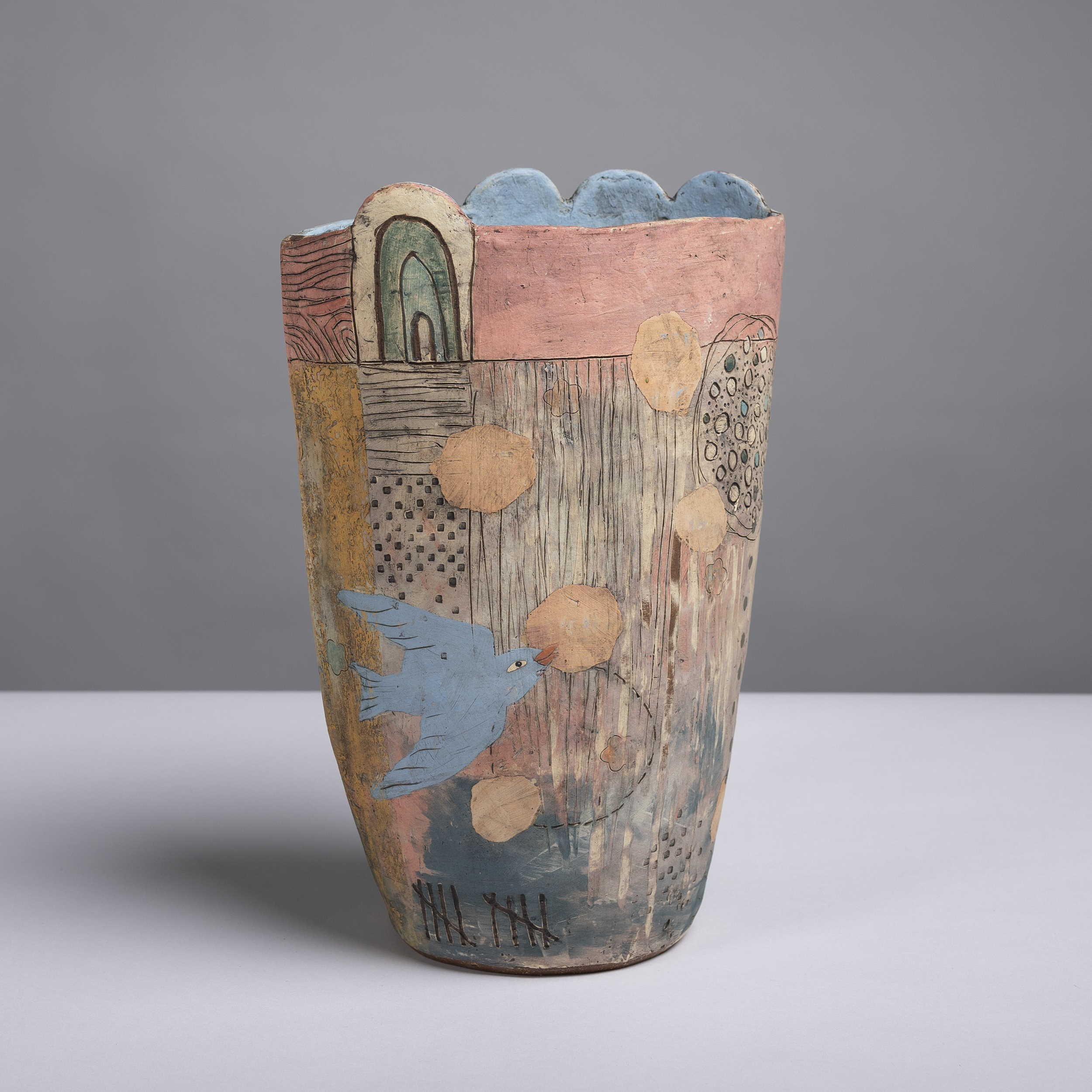  Eekta Trienekens   Vase with birds   40 cm ht 