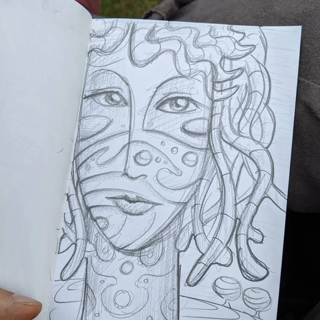 Another sketch.. forming a painting perhaps..?

#sketchbook #thefutureofart #womansface #psychedelicportrait #who #where #whatsinadream #missippiriver