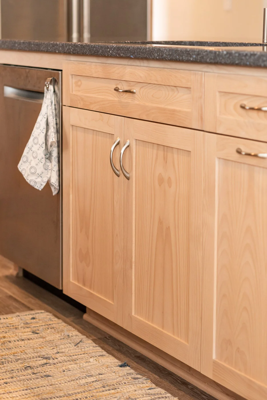 Coastal Contemporary custom kitchen cabinets with natural wood stain