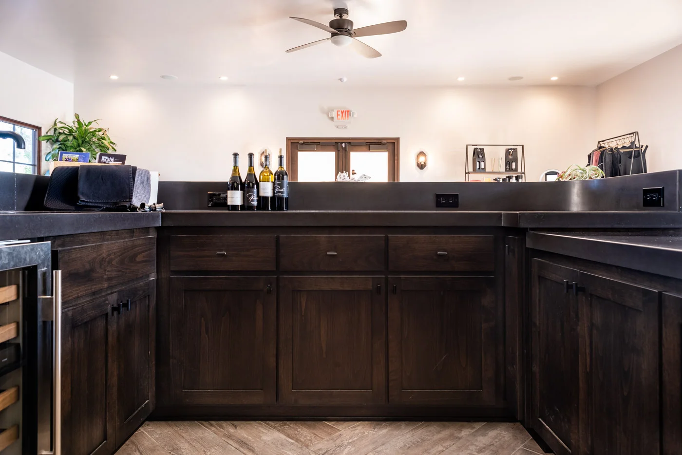 Industrial Wine Tasting Room home bar custom cabinets