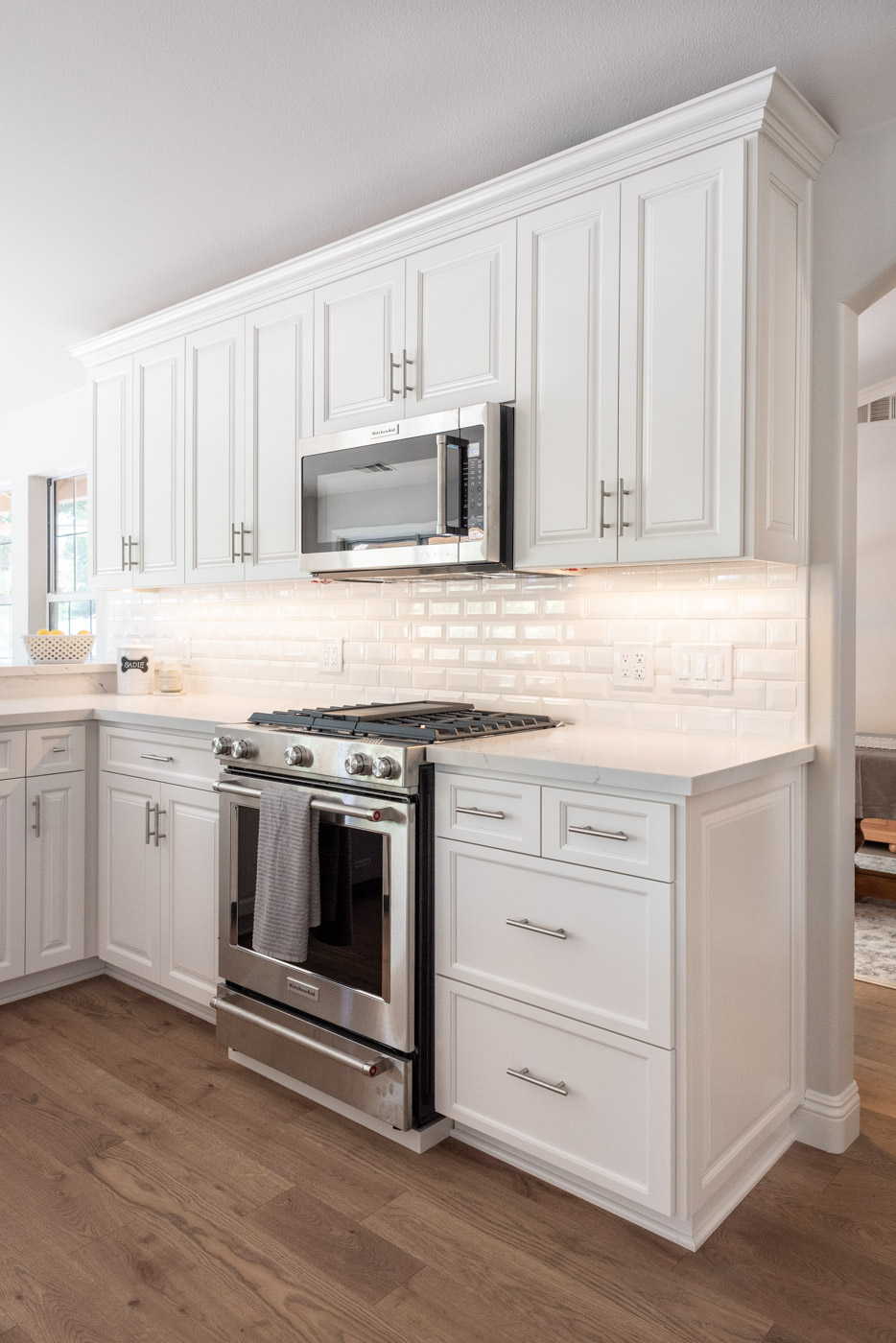 Modern Farmhouse Cottage kitchen with custom white painted cabinets