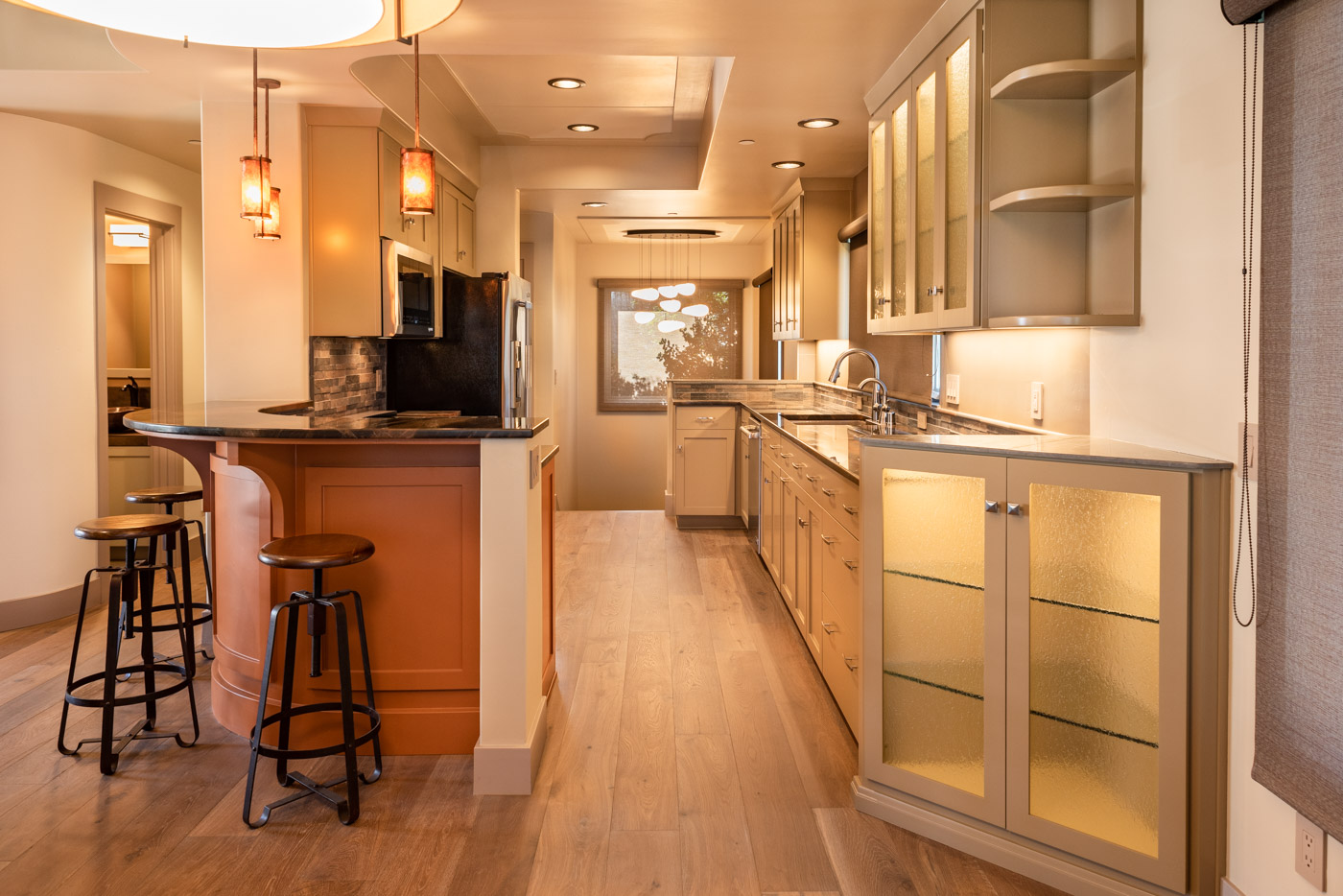 Craftsman style kitchen with custom painted shaker style cabinets