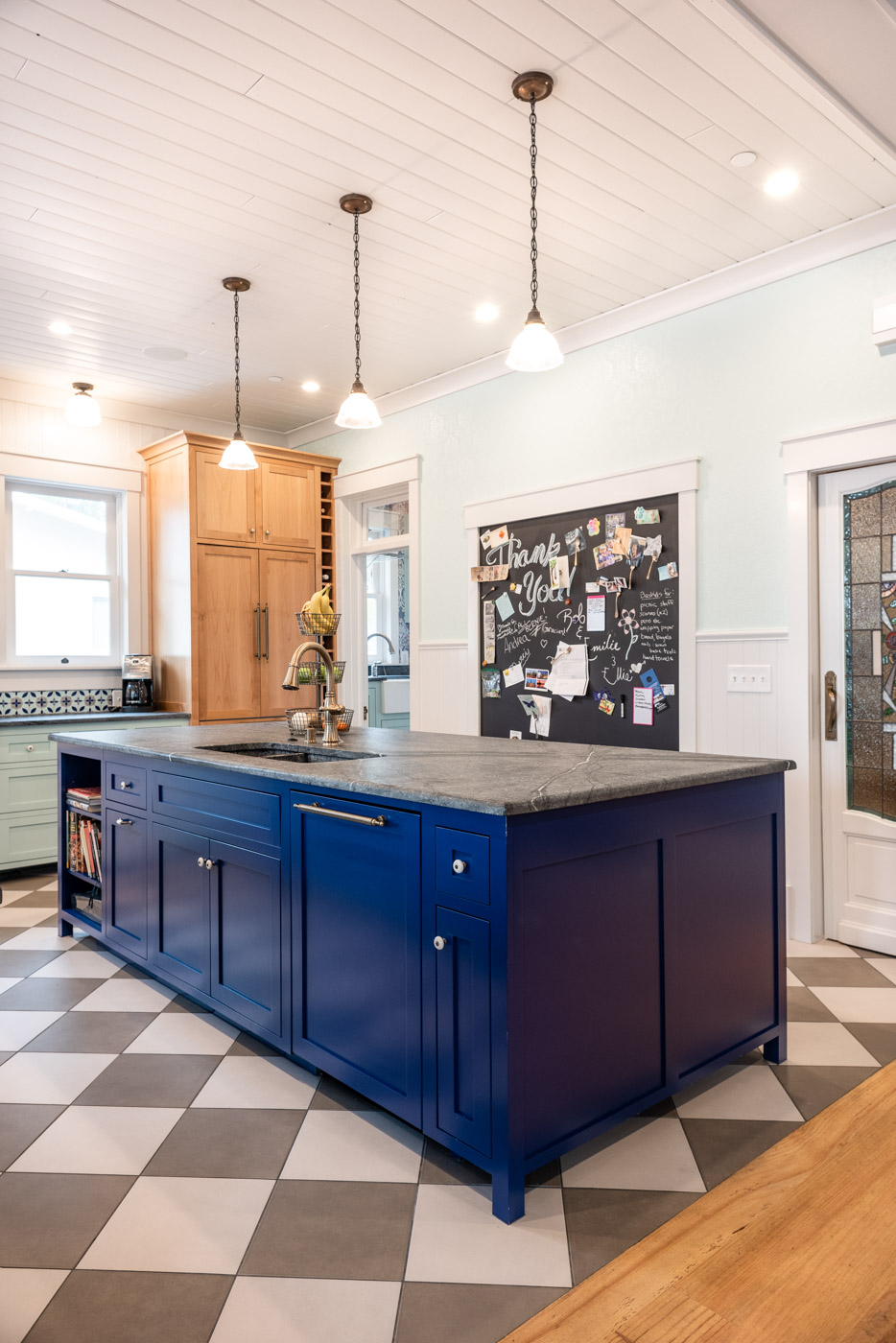 Handcrafted Kitchen in Dusty Blue and Wood - Town & Country Living