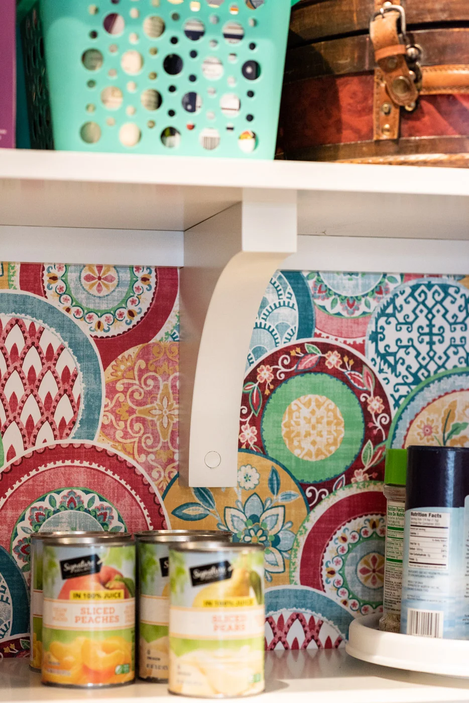 Eclectic Country Craftsman kitchen with custom blue painted cabinets and pantry shelving