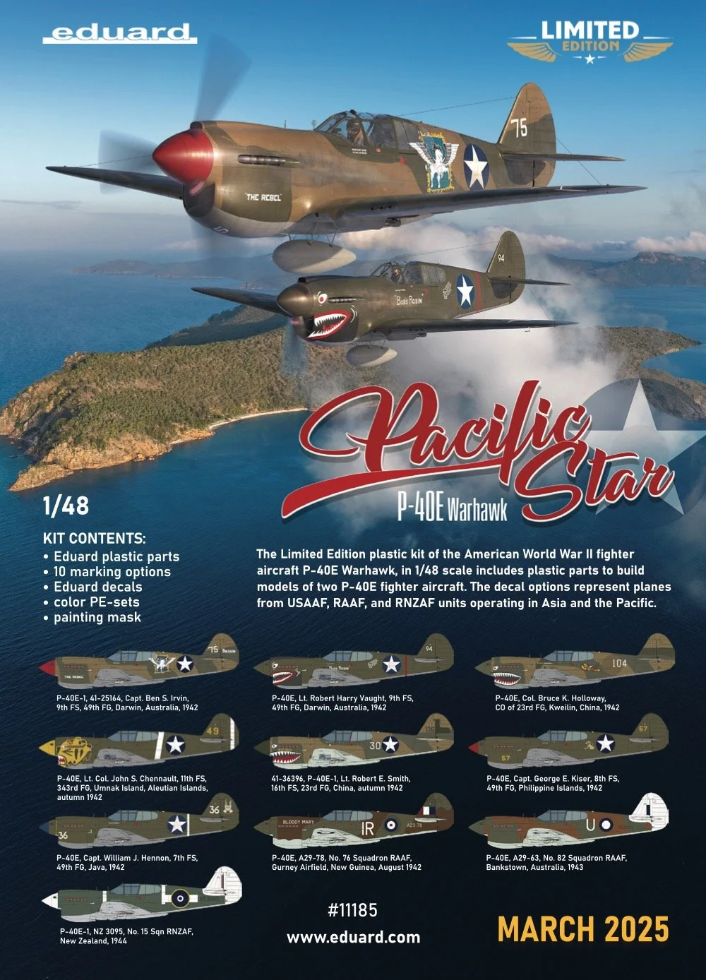 Eduard 1/48 PACIFIC STAR Curtiss P-40E Warhawk DUAL COMBO The Limited edition