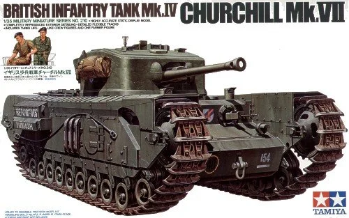 Tamiya TA35210 1/35 Churchill Mk.VII includes 3 crewman and 1 European Farmer figure and small 4 wheel cart
