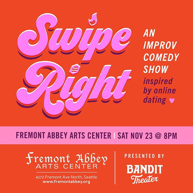 ❤️🚨NEW SHOW ANNOUNCEMENT🚨❤️
Swipe Right: An improv show about finding love in the era of online dating. One brave soul from our audience will plug their dating profile into a projector and allow these comedians to critique their online presence. Th