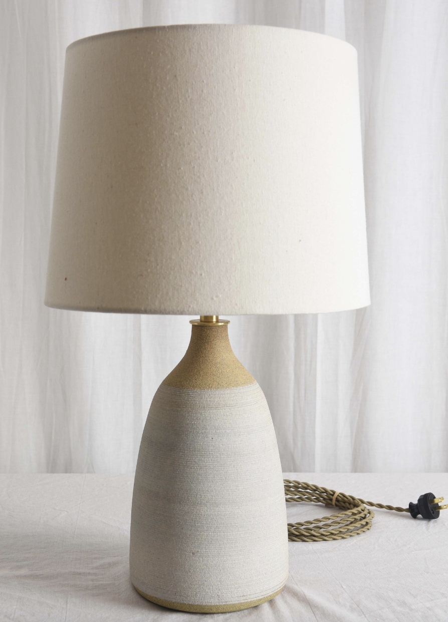 Handthrown etched stoneware lamp 