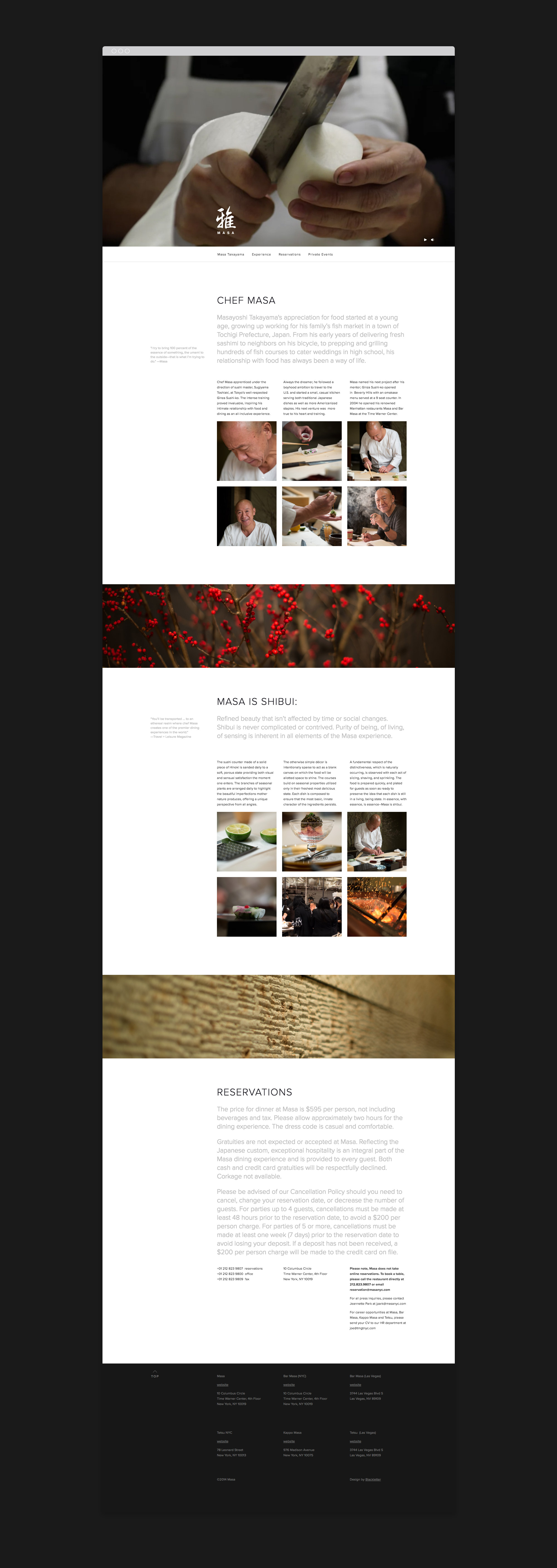 Masa NYC web design, content organization with photo gallery