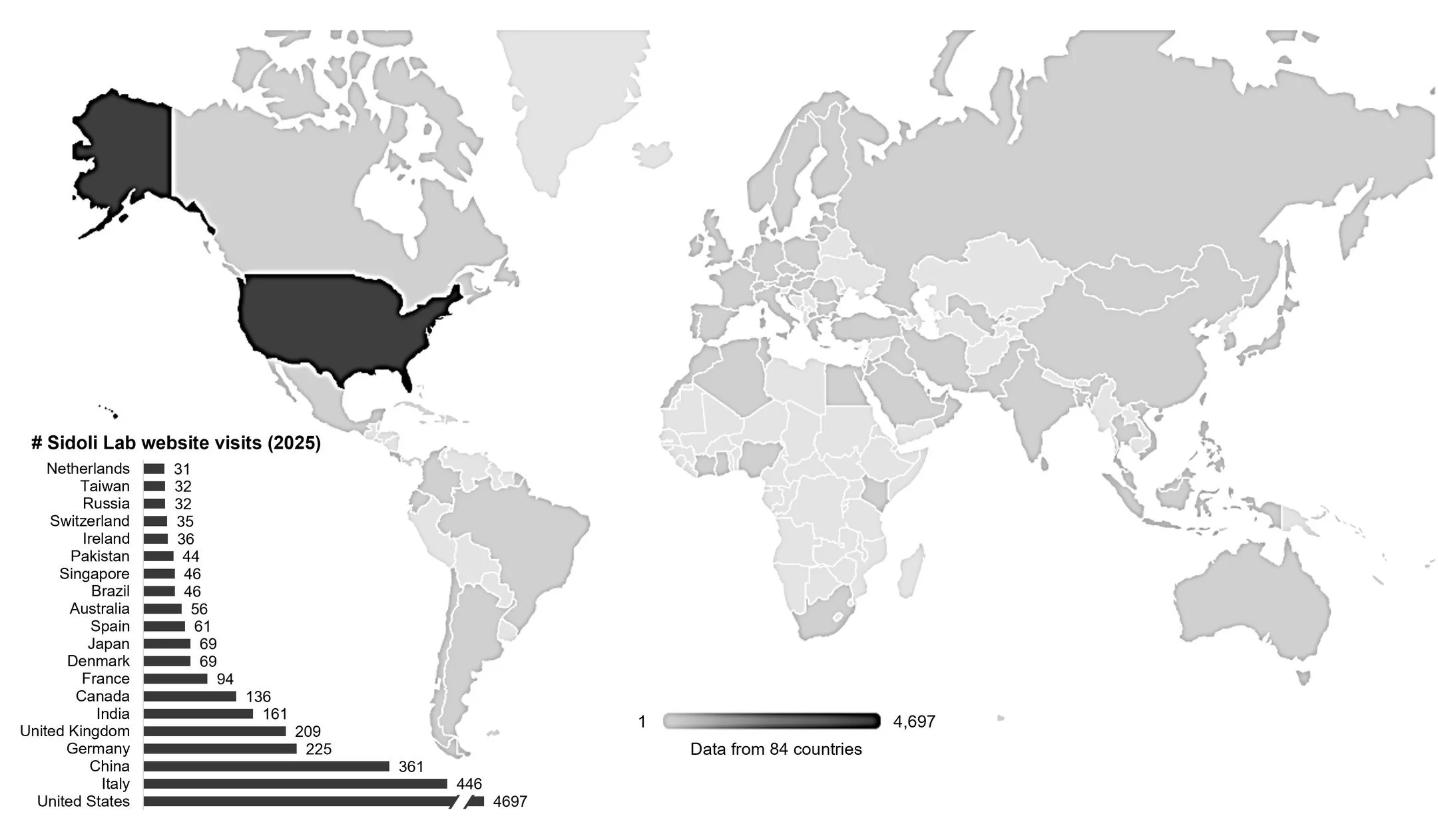 Report of lab visits for the year 2025. We are obviously not Facebook, but we are happy we got clicked from all around the world! 🌍🌎🌏