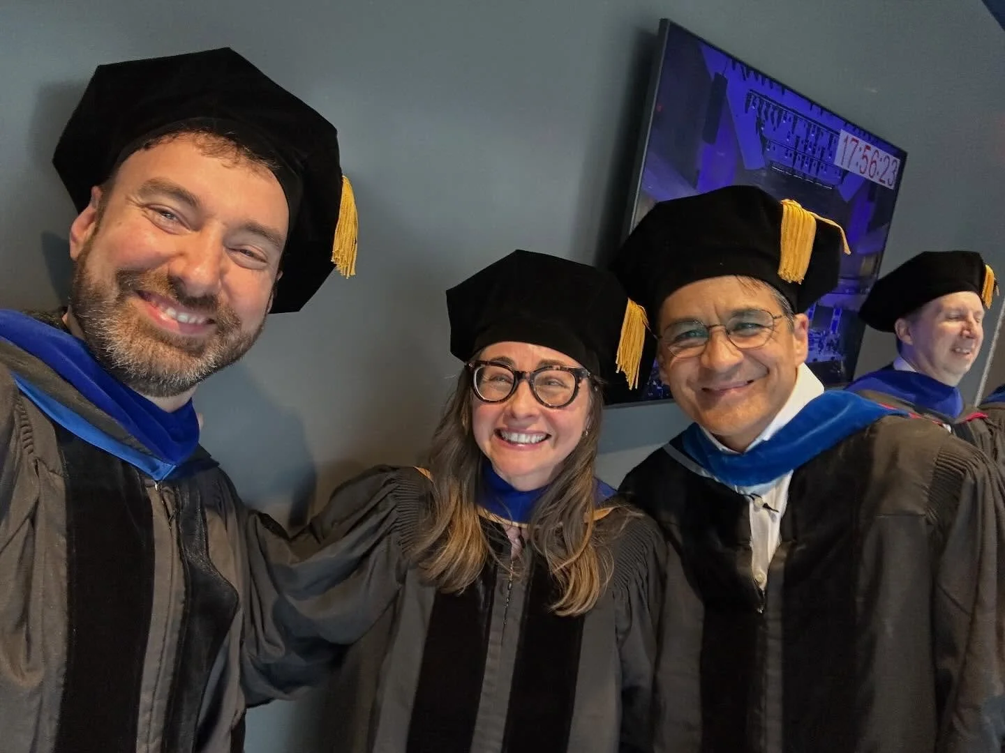 Looking good in academic regalia with Drs. Libusha Kelly and Gregoire Lavau. What a commencement!! 🎓🎓🎓