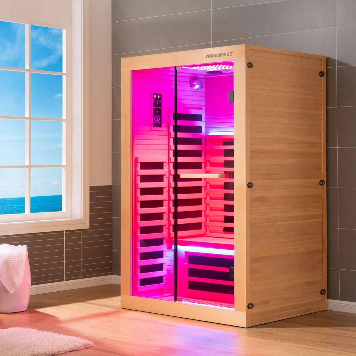 2+Person+Indoor+FAR+Infrared+Sauna+in+Canadian+Hemlock+With+Red+Light+Function,+Bluetooth+Speaker