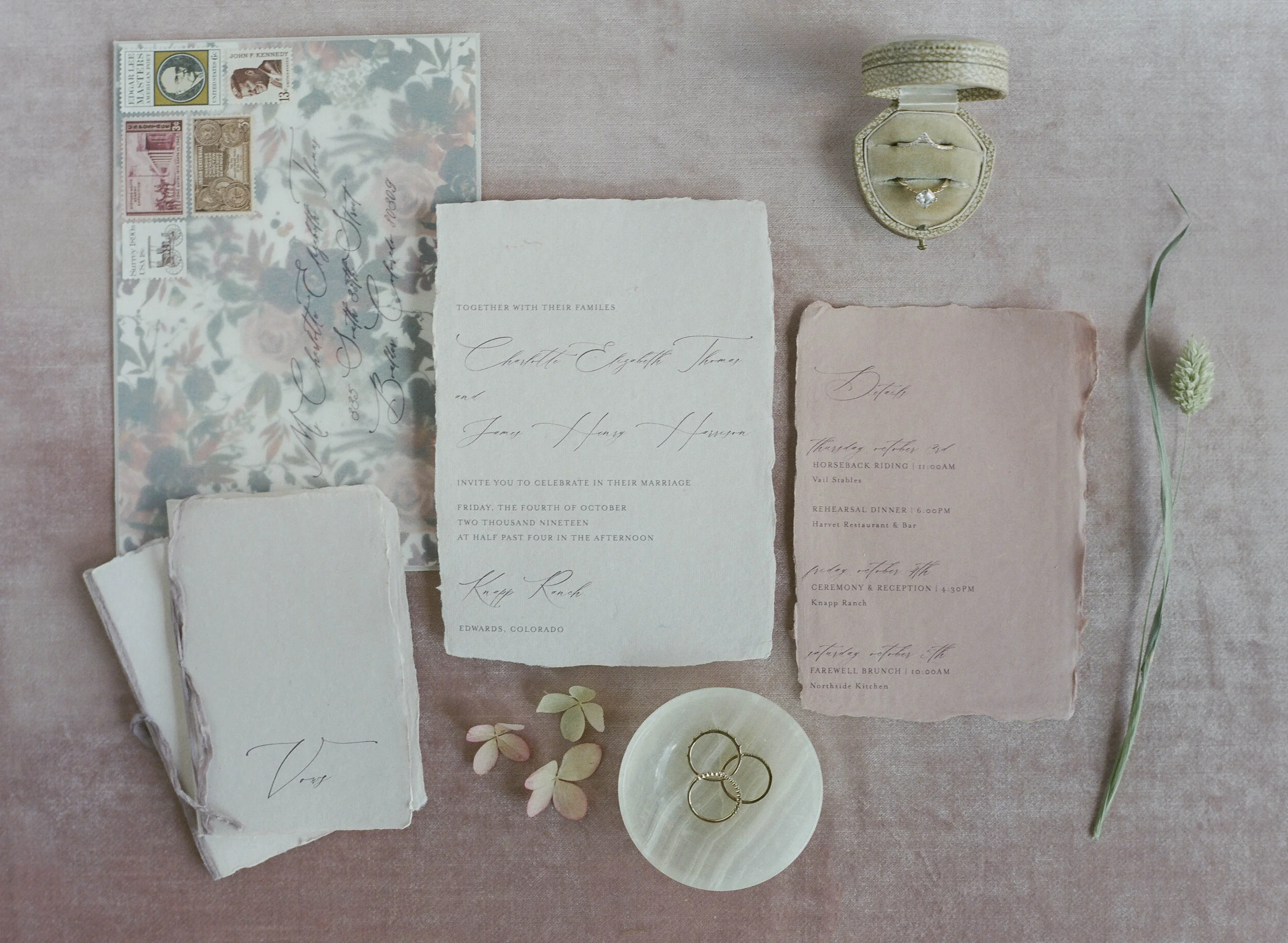Romantic Blush and White Invitation Suite for Fall Wedding in Colorado - Hazel Eye Designs