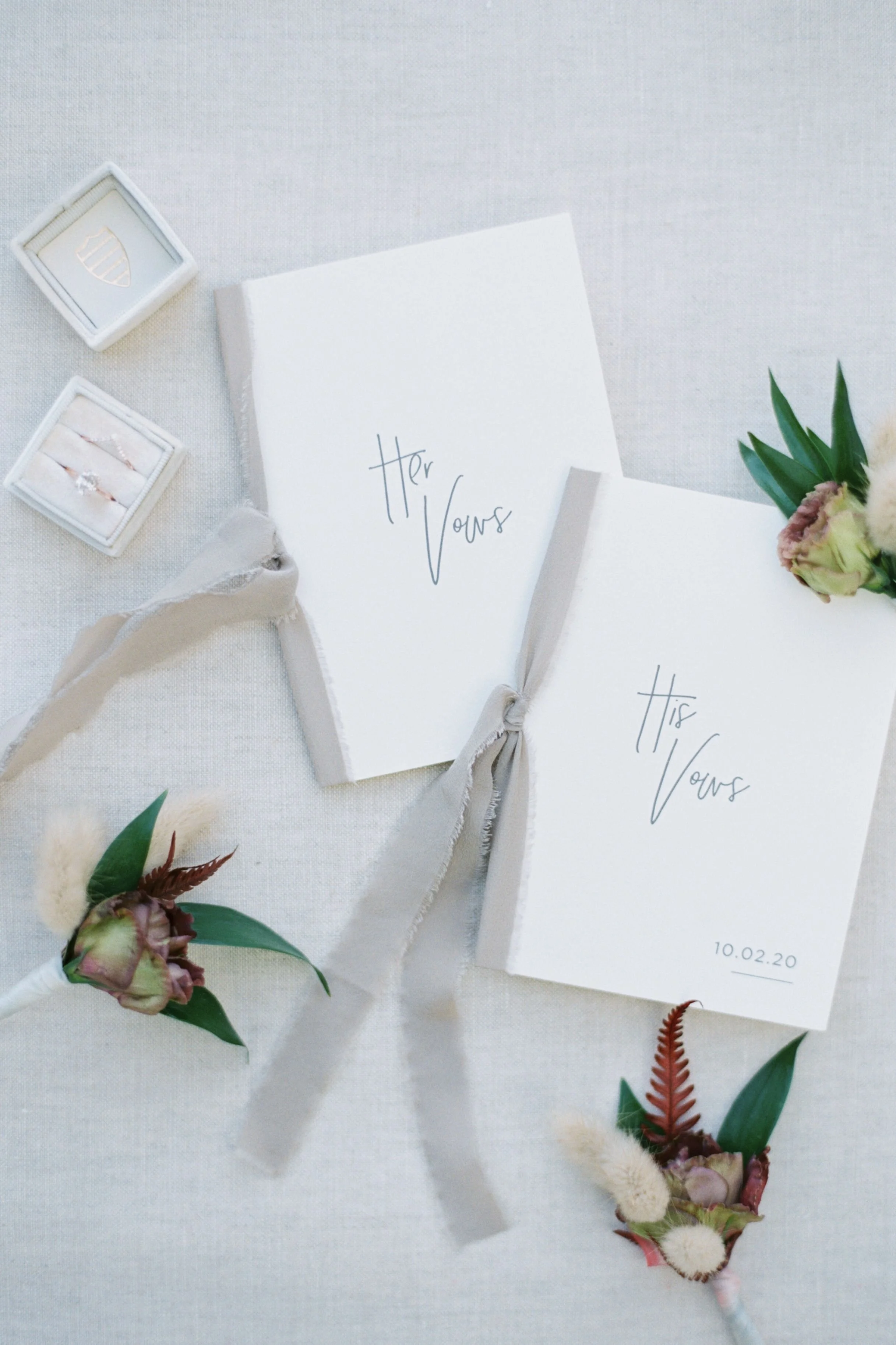 Neutral Nature-Inspired Wedding Vow Books with Hand-Dyed Silk Ribbon // Hazel Eye Designs