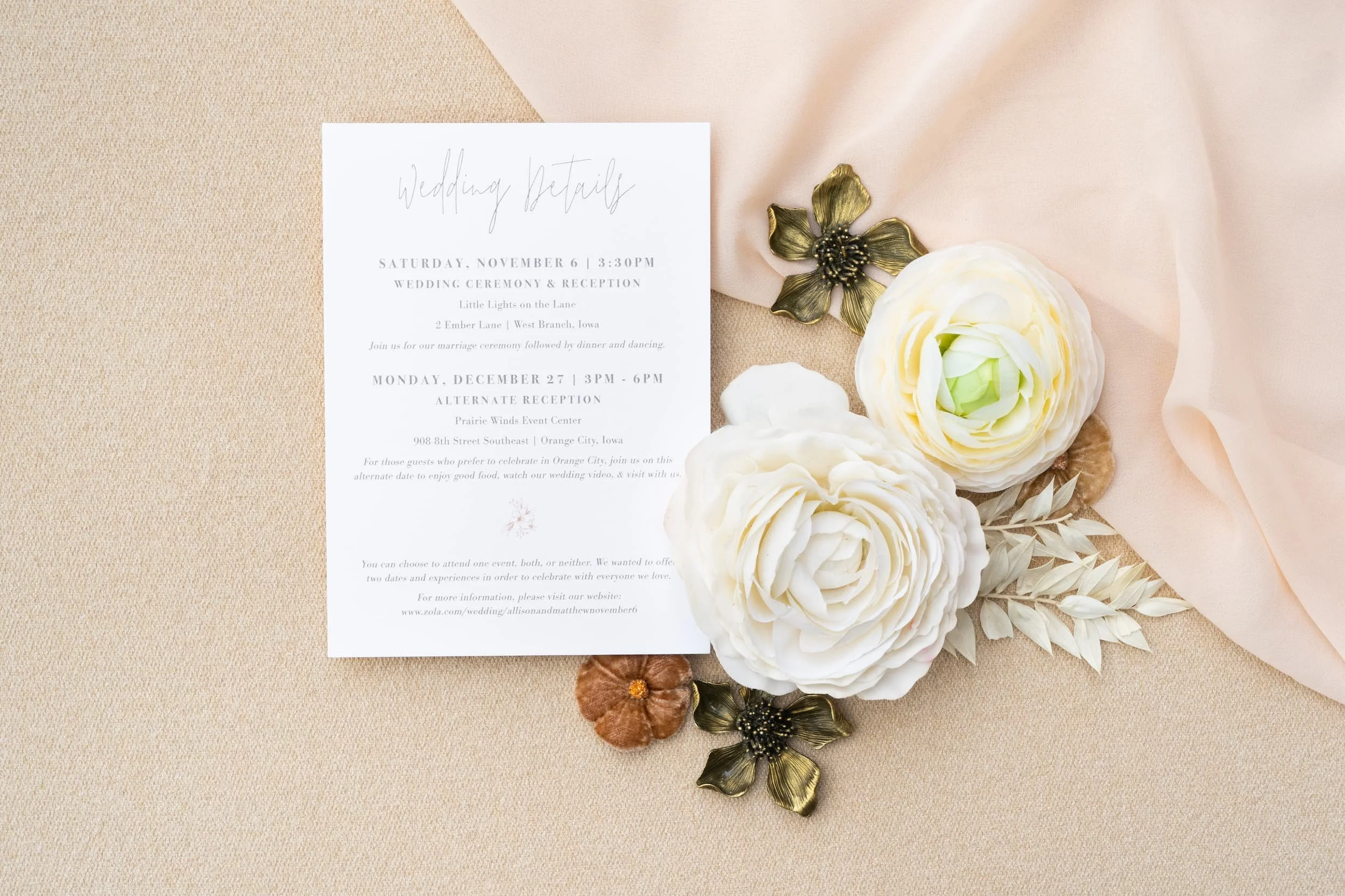 Elegant barn wedding stationery suite with velvet details, soft gray paper, rust accents, and cozy November-inspired fall textures.