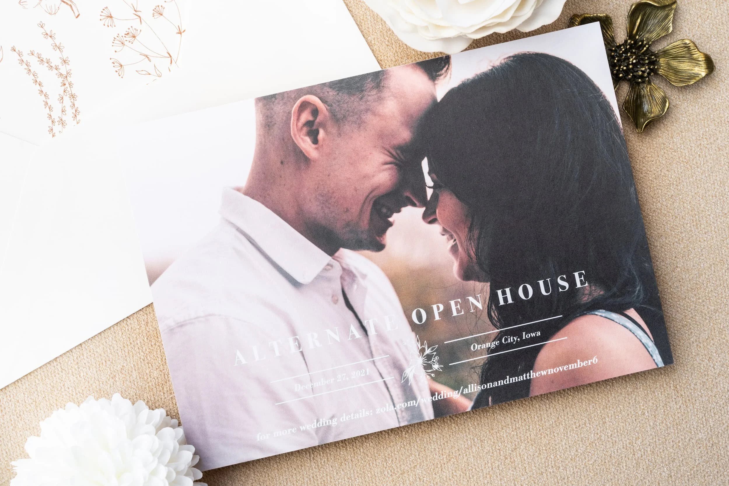 Elegant barn wedding stationery suite with velvet details, soft gray paper, rust accents, and cozy November-inspired fall textures.