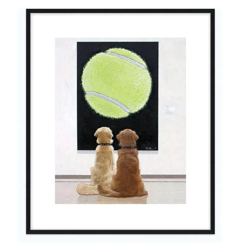 "A Cream and Dark Golden Retriever at the Museum"