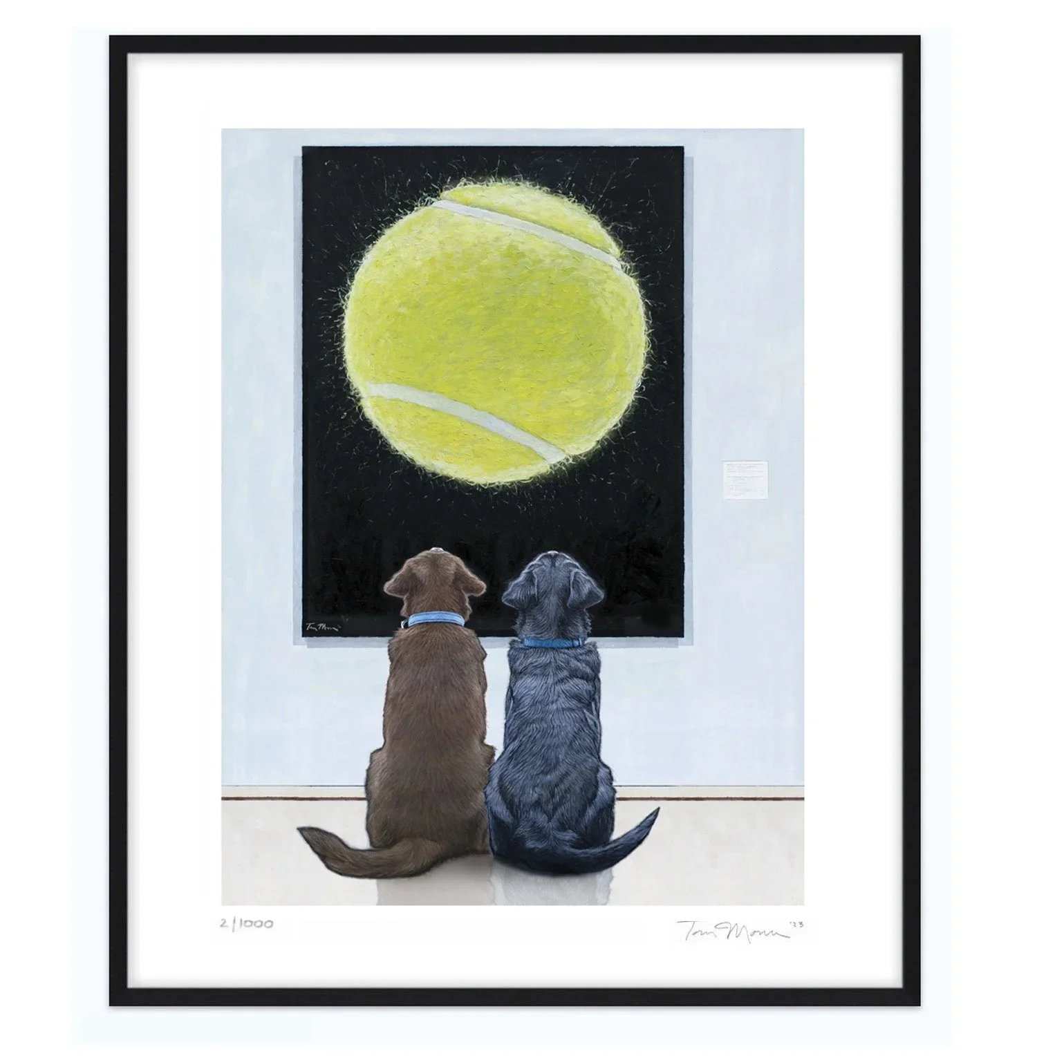 “A Chocolate Lab and a Black Lab at the Museum” dog wall art print series.