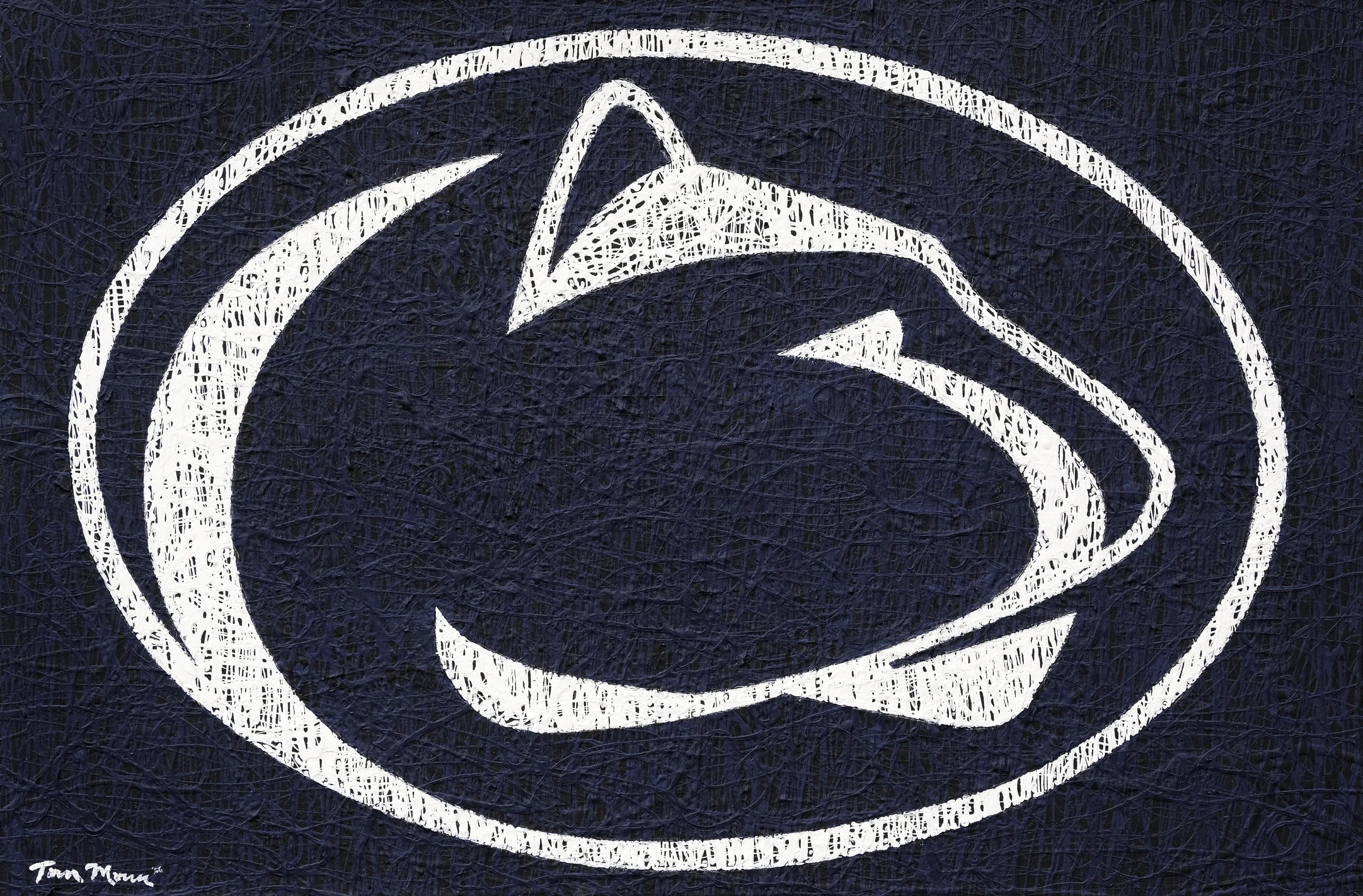 Flow Technique painting of the Penn State Logo (blue background)