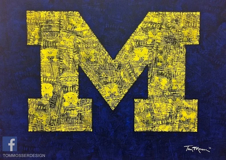Michigan “Block M” Logo Painting — Football Impressionism Wall Art
