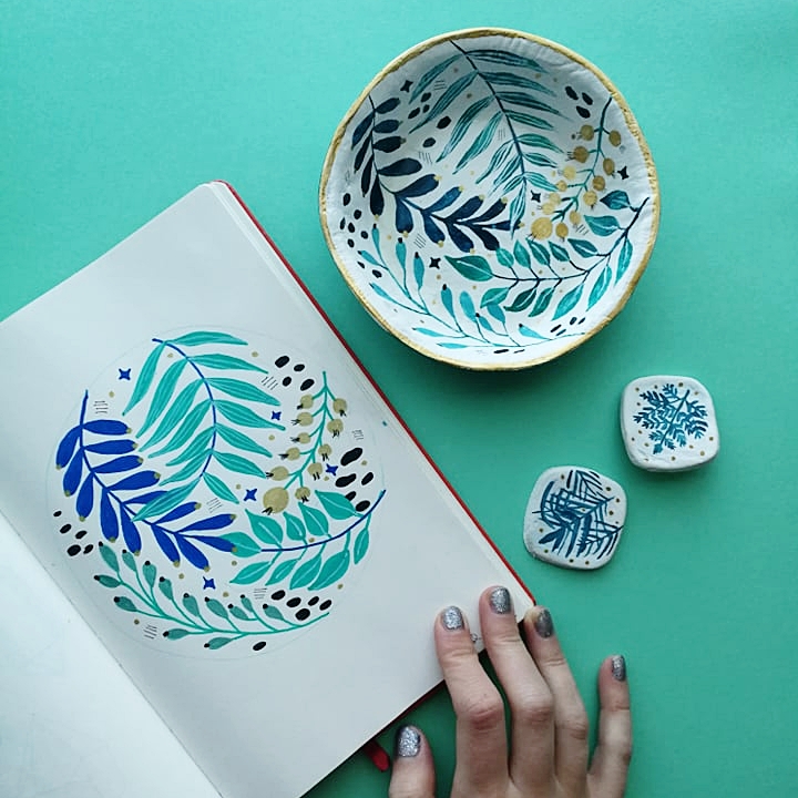 MAKING TRINKET TRAYS OUT OF AIR DRY CLAY — ANCA PORA ILLUSTRATION