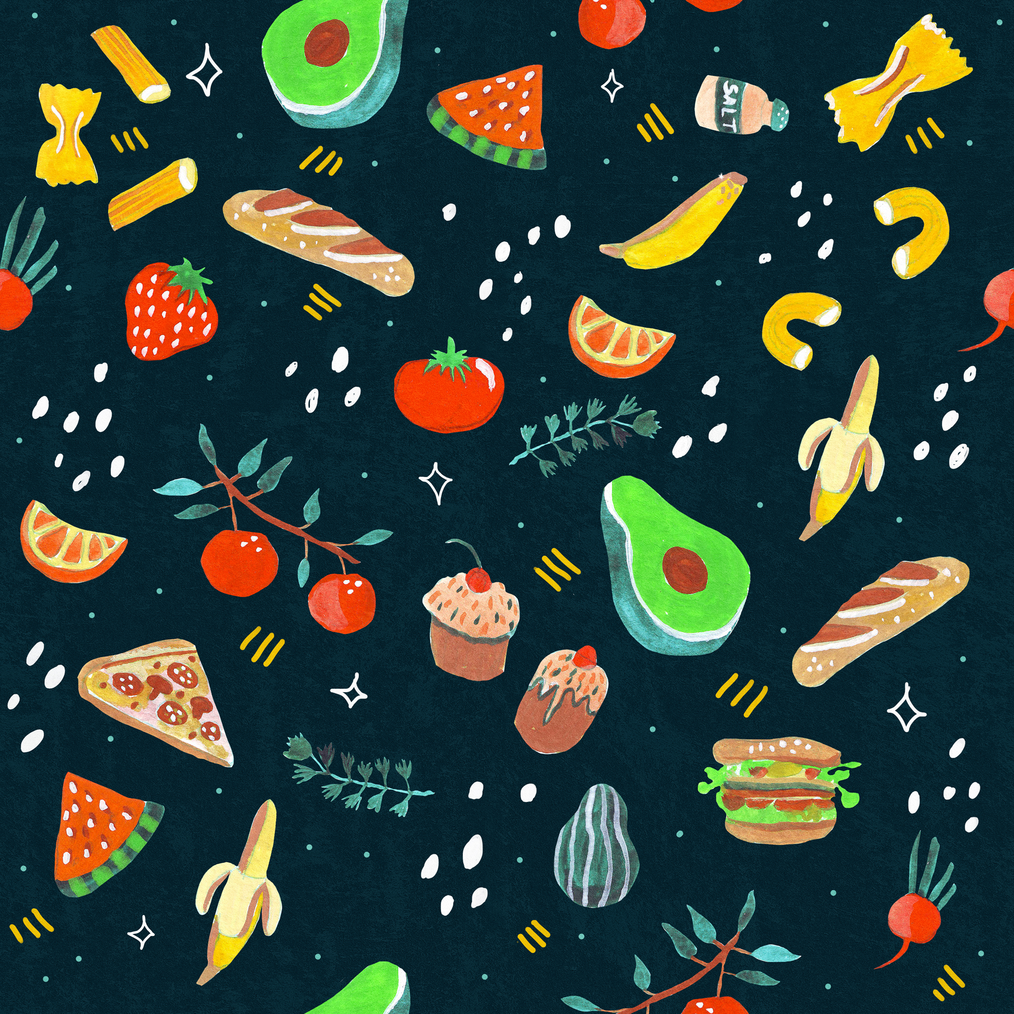 Food Illustrations Pattern by Anca Pora
