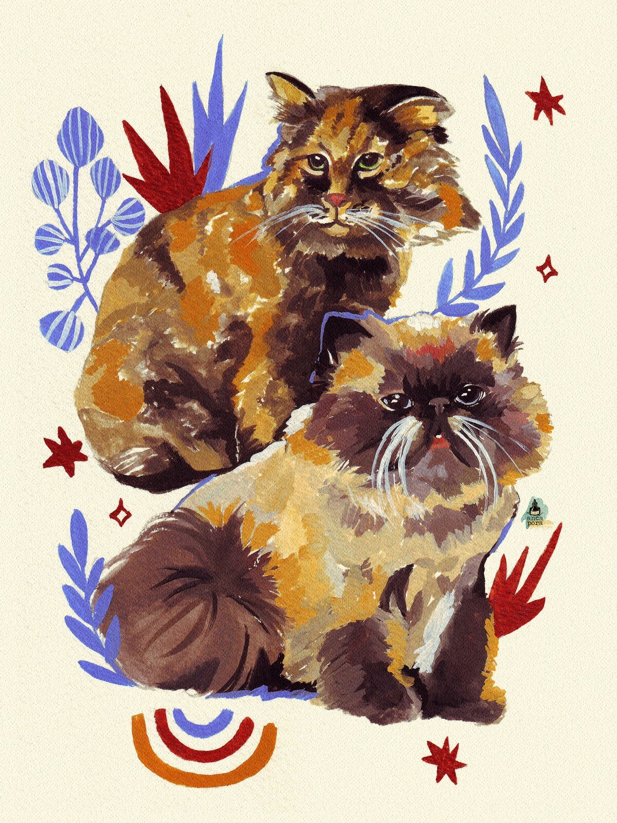 Luna and Daisy Cats Pet Portrait by Anca Pora