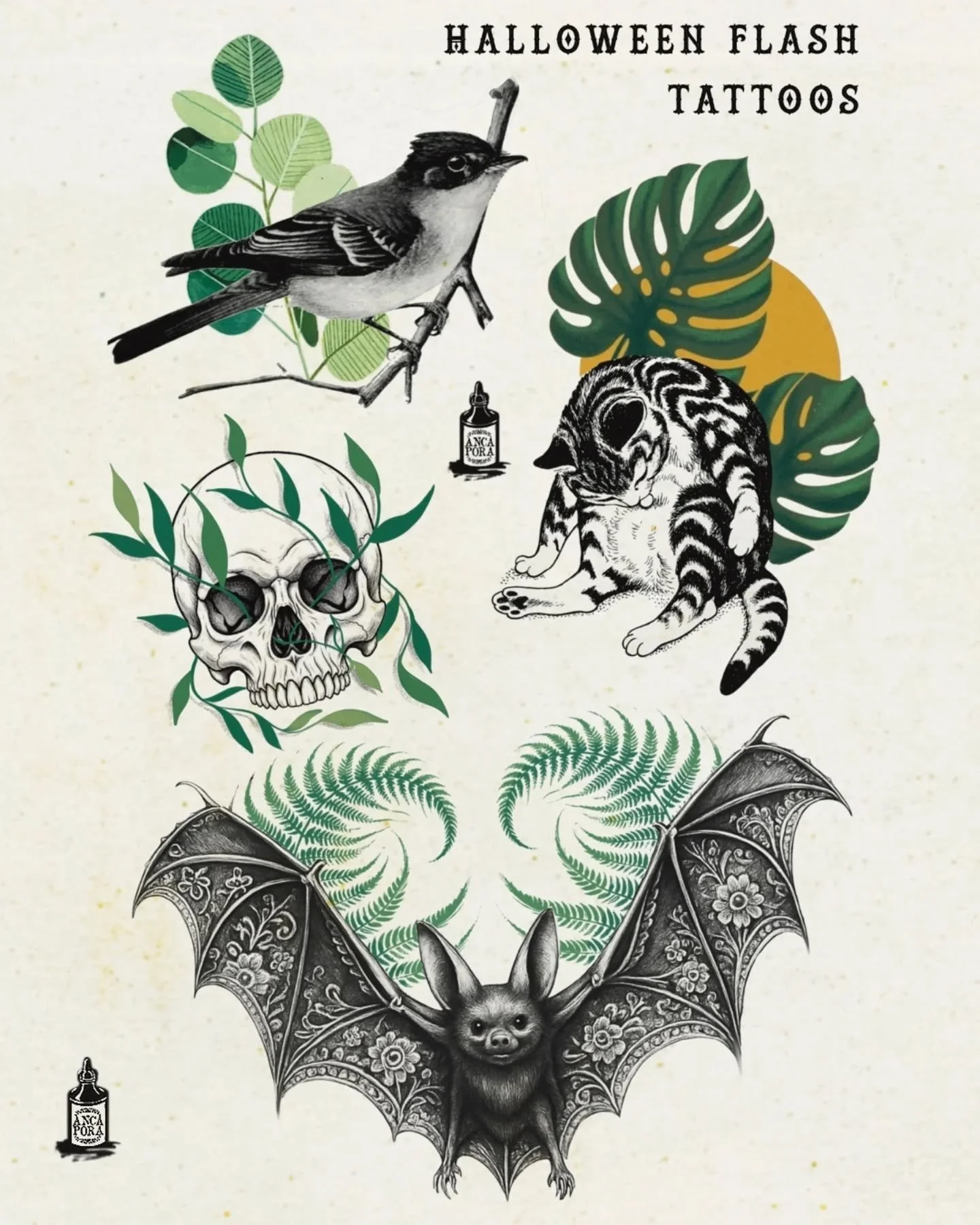 🦇 Halloween Flash Tattoos now available! 🦇

Got inspired after seeing all the amazing work at the tattoo convention this weekend and since I had a last-minute cancellation, I decided to create a brand new Halloween flash set! ✨

Each design is uniq