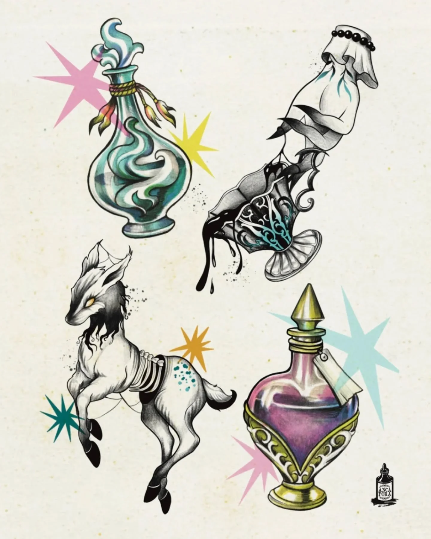 New available flash tattoos! I would love to get to see all of these on skin in the future 😁. Send me a DM if you are interested in them. Colors and certain elements can be changed to fit your vibe. 
.
Noi tatuaje flash disponibile! Mi-ar plăcea foa