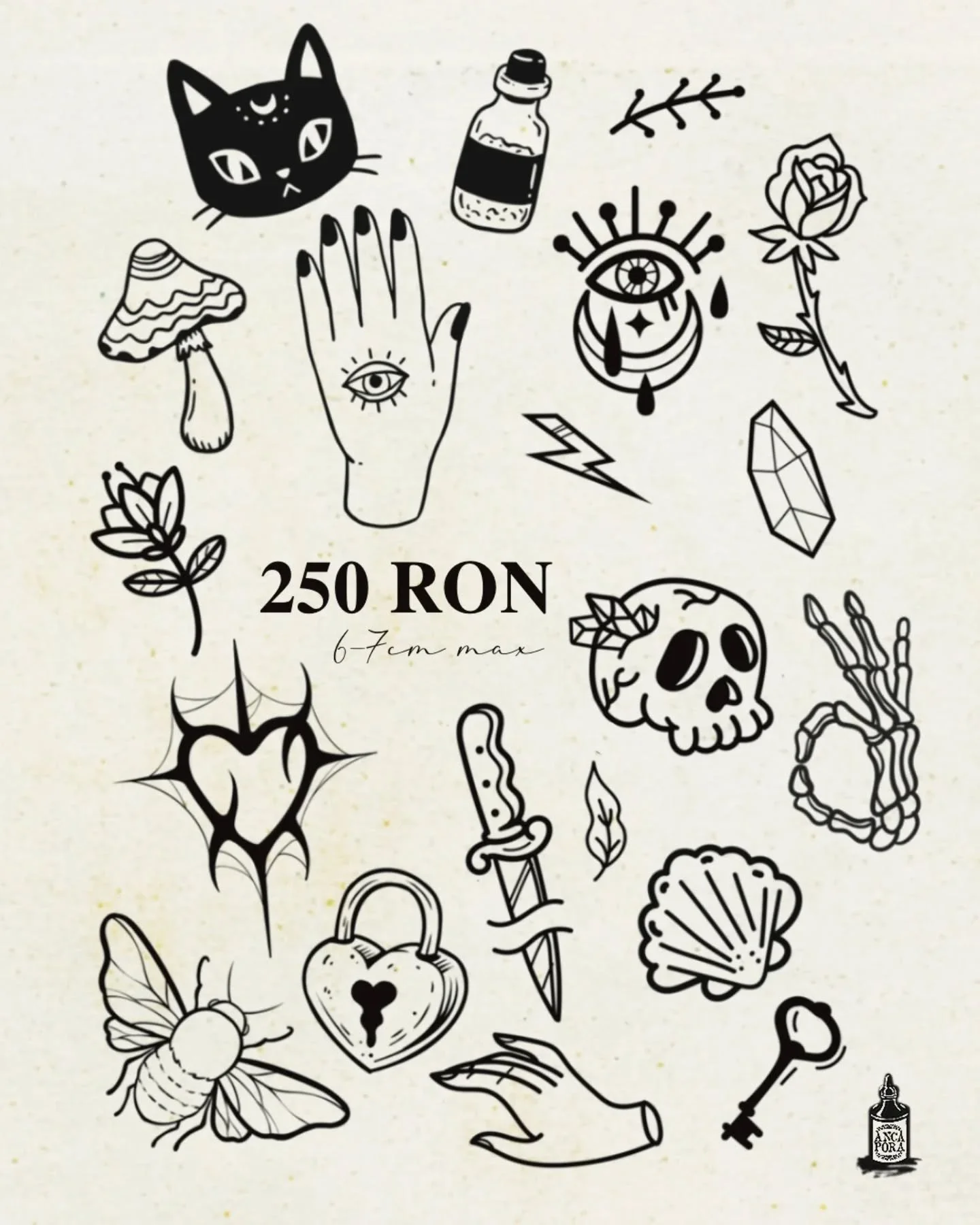 Flash tattoos disponibile 🌙✨

Toate designurile din postare sunt disponibile la prețul de 250 RON pe toată durata lunii mai 🖤
Dimensiune maximă: 6&ndash;7 cm

Primul venit, primul servit. Rezervările se fac prin DM
Let&rsquo;s make something cute &