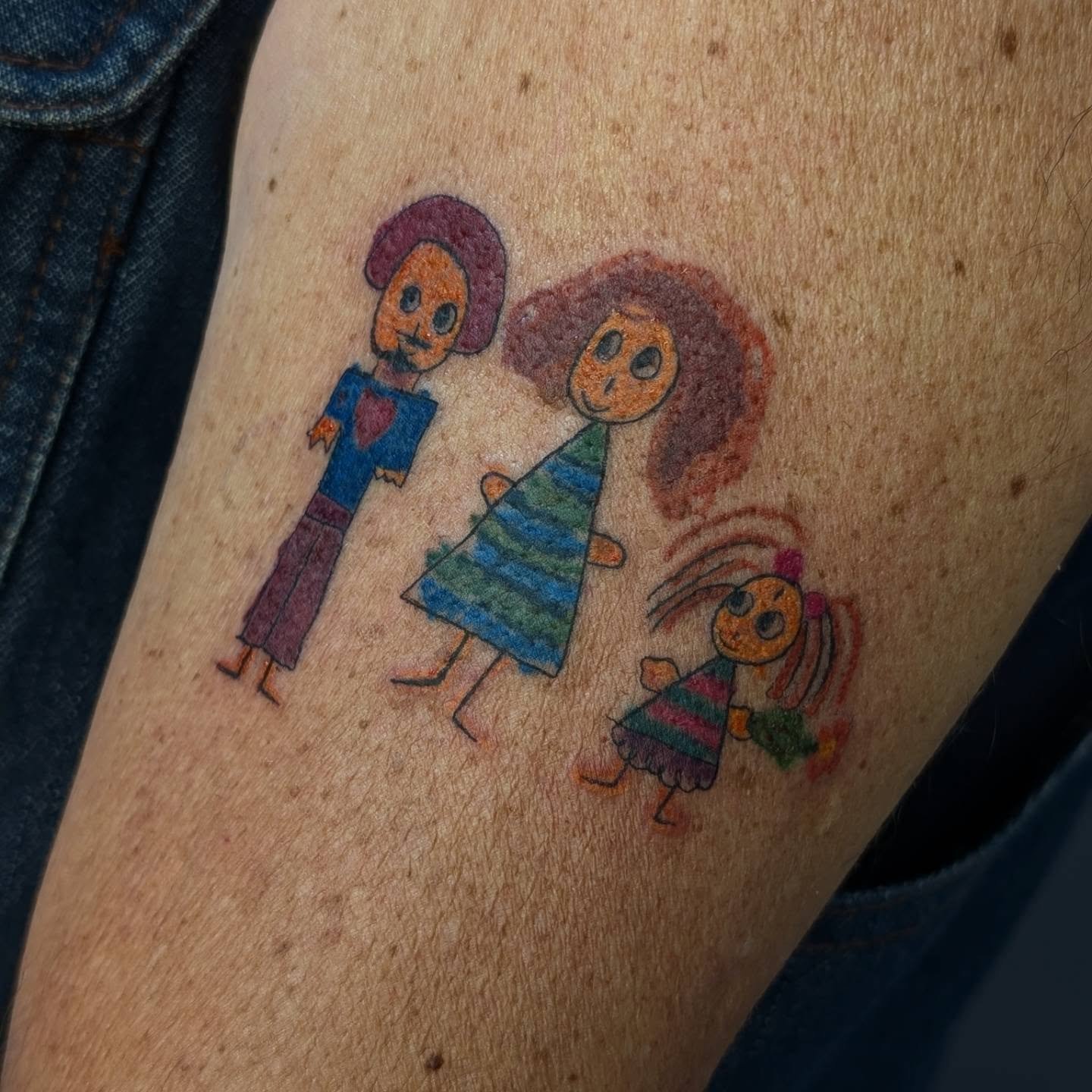 A family portrait for the coolest dad. ❤️

My client wanted to turn a family portrait his daughter drew when she was a child into a tattoo, creating a permanent reminder of a special moment in their lives. It was such an honor to bring this meaningfu