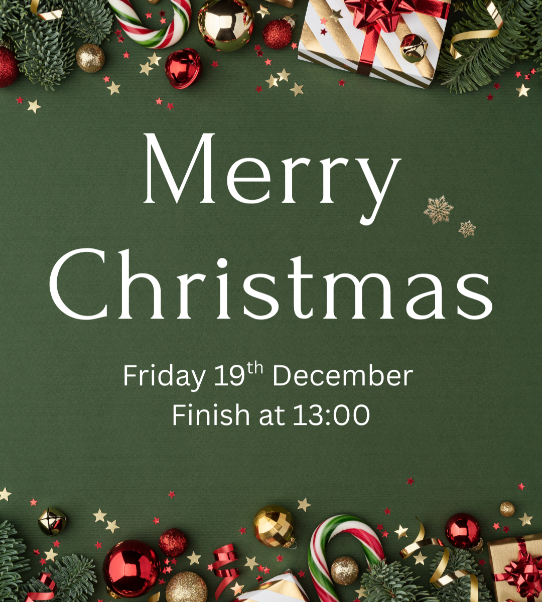 End of Term - 19th December 2025 - Early Finish 1pm