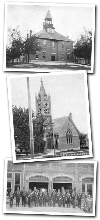 Village of Anna Historic Photos (top to bottom): High School, Methodist Church, Fire Depot
