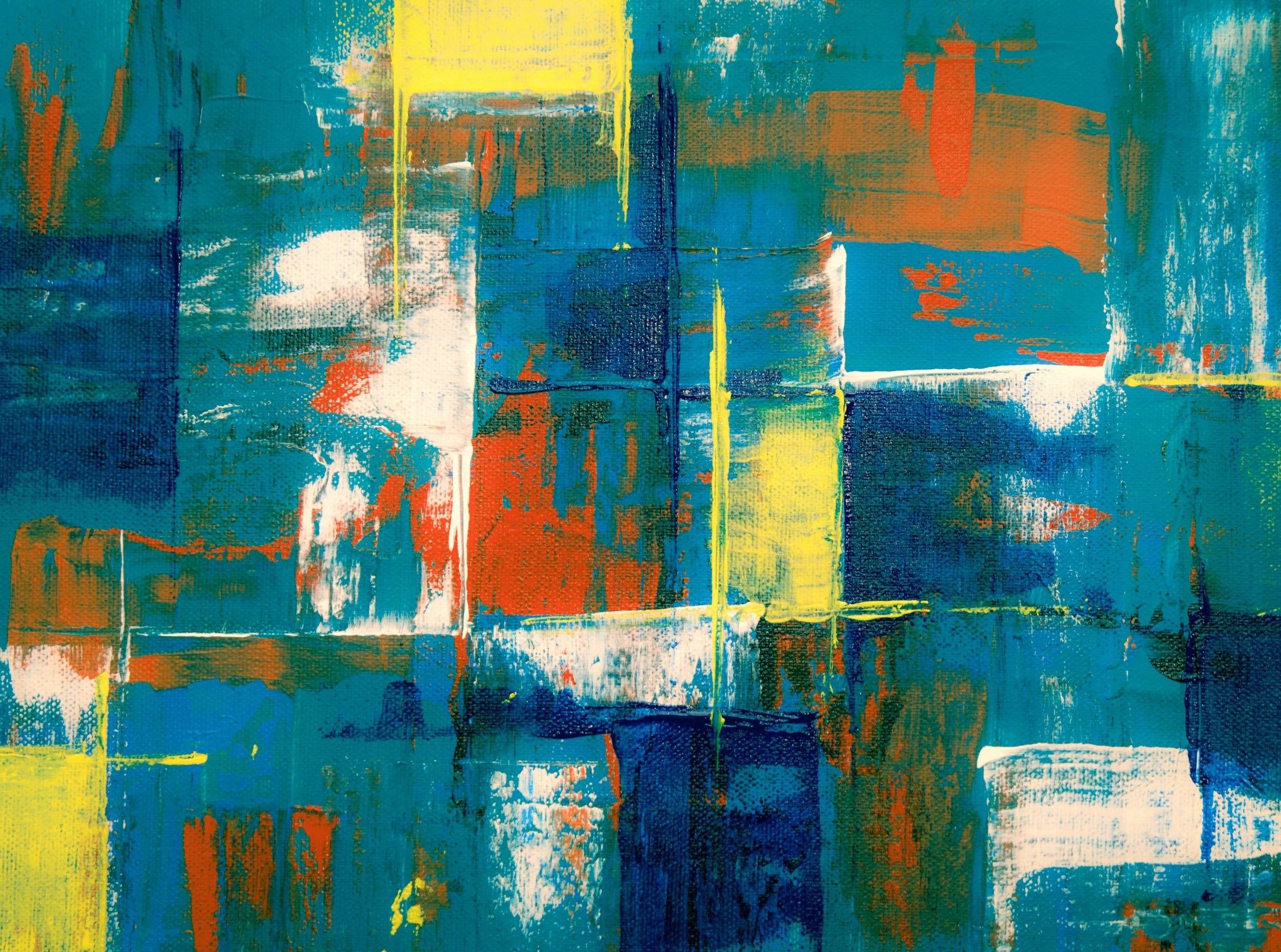 Abstract colorful squares representing navigating many thing happening at the same time with young adult parent loss.