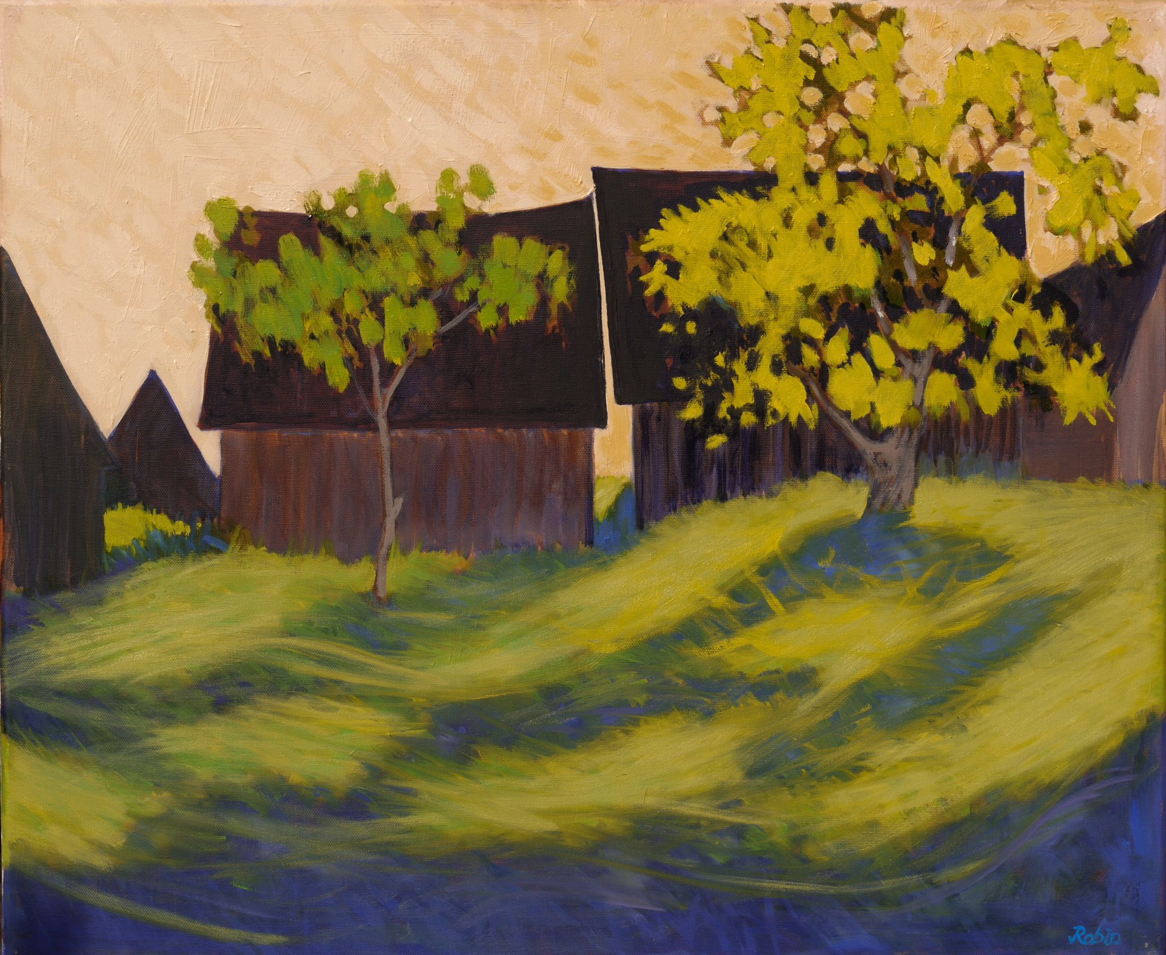 Wooden barns at sunset, Saxon village Mesendorf – Transylvania, RO