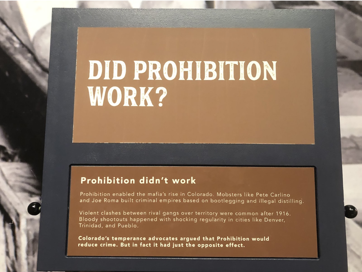 Prohibition didn’t work. Not so fast. When you twist the plate, a different story emerges. What were the unintended consequences of Prohibition? Here we learn that prohibition fueled the rise of the mafia and crime throughout Colorado. By this measure, Prohibition was a failure: it increased crime – particularly violent crime.