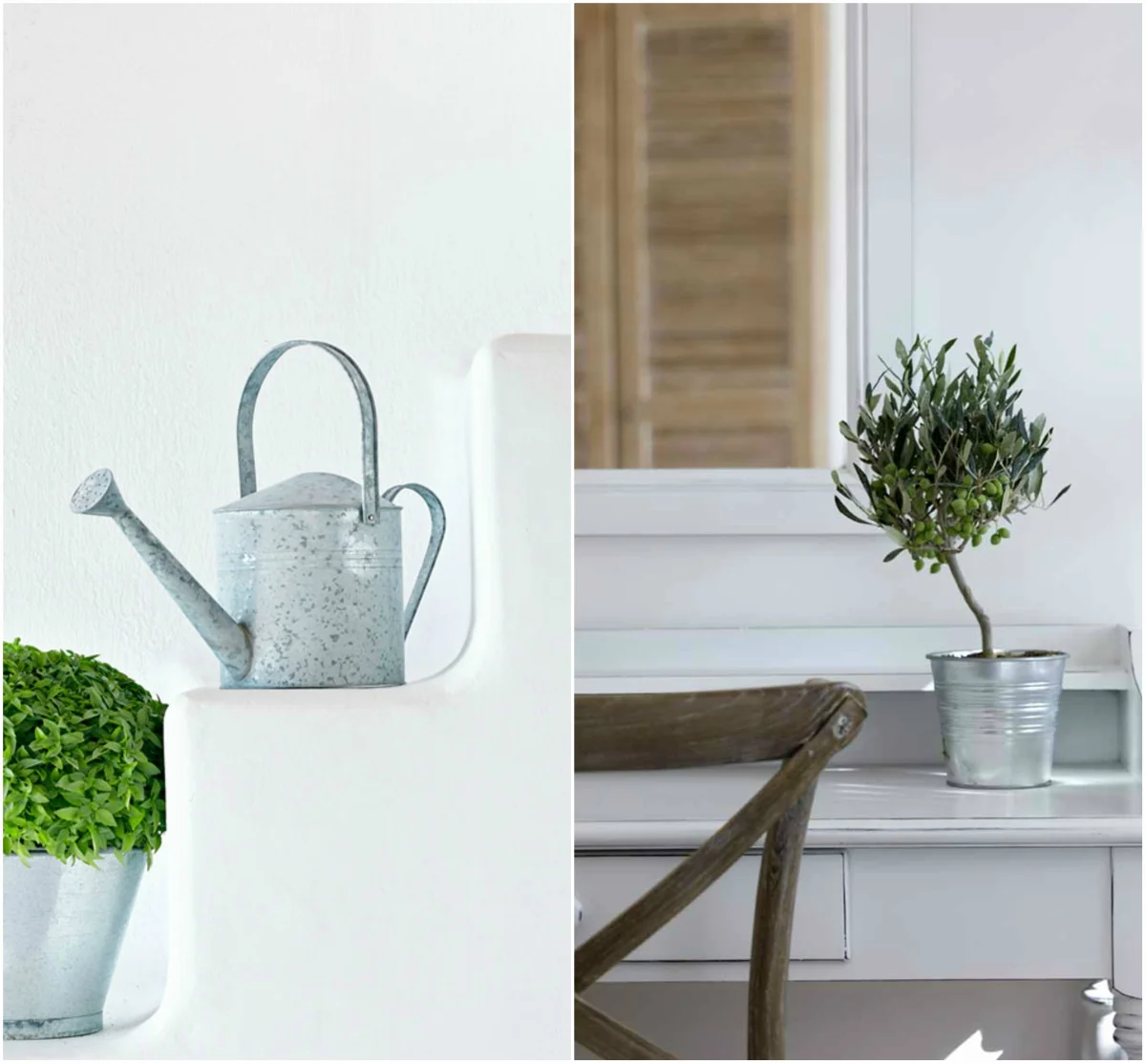 Galvanized iron objects can be used to decorate a greek island house.