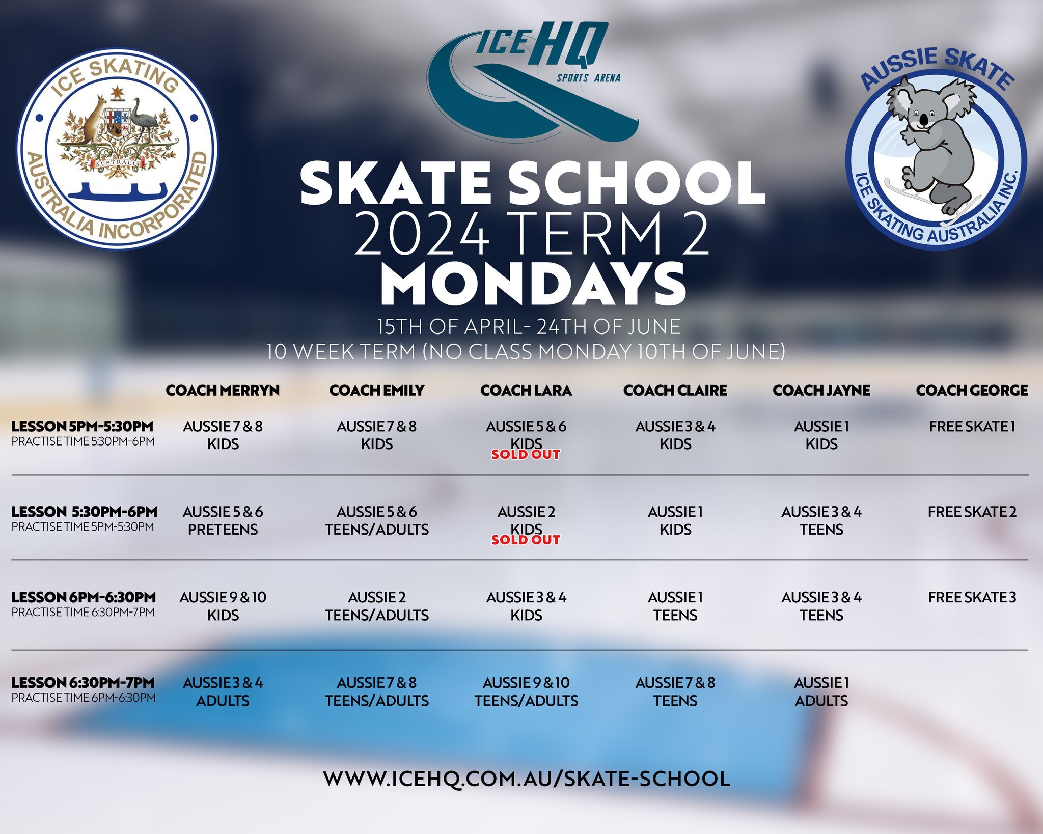 Our Skate School timetable is set for Term 2 ⛸️ 🤗
Classes are filling faster than we expected, but there's still time to enrol!

Small group lessons with our experienced coaches, Mondays, Wednesdays or Saturdays.
It's never too late to improve your 