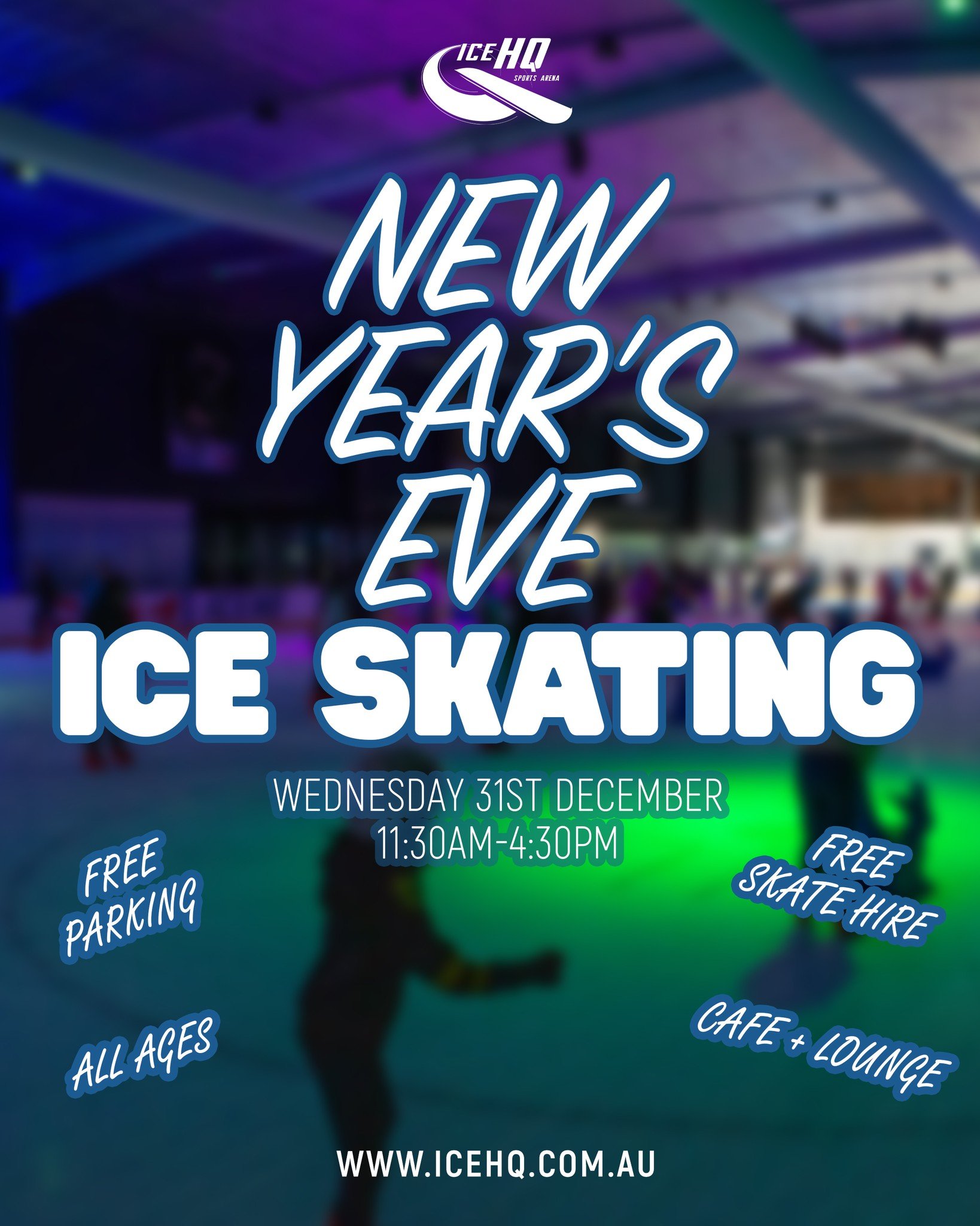 We're staying cool❄️ in Summer☀️ open for ice skating every day at iceHQ ⛸️
11:30am-4:30pm* for the school holidays, including:

NYE Wednesday 31st December 11:30am-4:30pm
New Year's Day 1st January 11:30am-4:30pm

Glide into the coolest place in tow