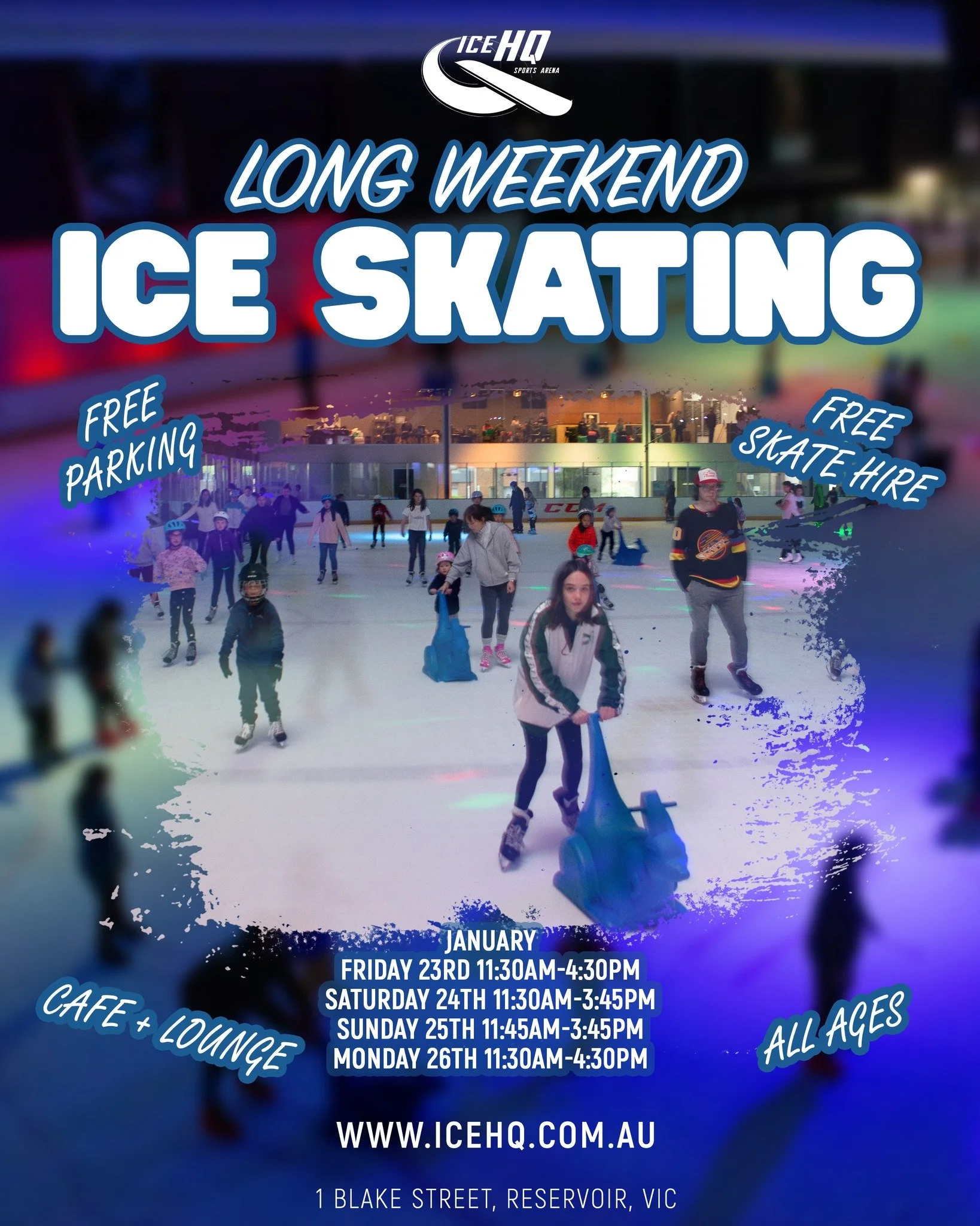 Long weekend ice skating to finish off the school holidays⛸️🌞

Glide into the coolest place in town - iceHQ! Promising an unforgettable ice skating experience for all ages ⛸️✨❄️ Whether you're a seasoned skater or a beginner, iceHQ has something for