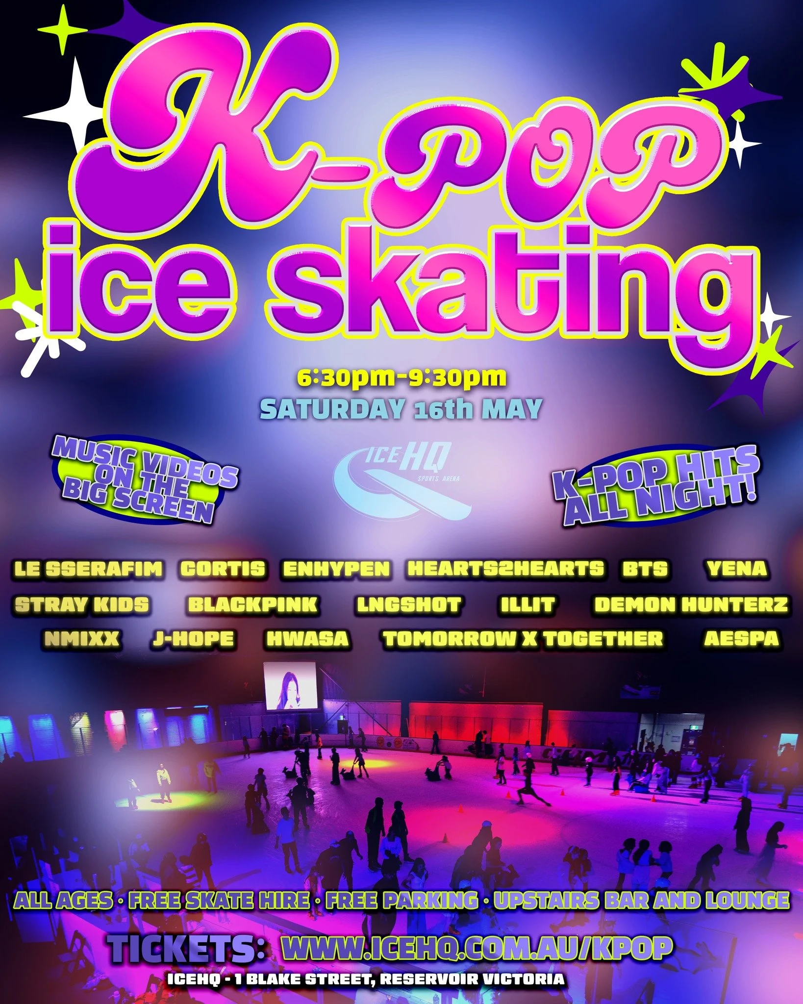 This Saturday it's K-Pop ice skating night! ⛸️🌟🎶🫶

Turn the rink into a stage as we ice skate to the newest K-pop hits all night long ⛸️🎶
Get your outfits ready ✨ Pick your bias, grab your lightstick, and bring that main character energy ⚡️

We&r
