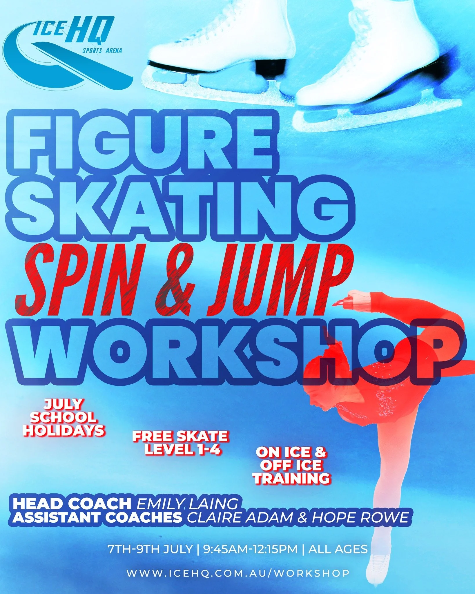 Spin and Jump your way into iceHQ's School Holiday Figure Skating Workshop ⛸️🌀

Running across three mornings, this workshop is a perfect way for high level figure skaters in Free Skate 1 and above to develop their spins and jumps. This workshop wil