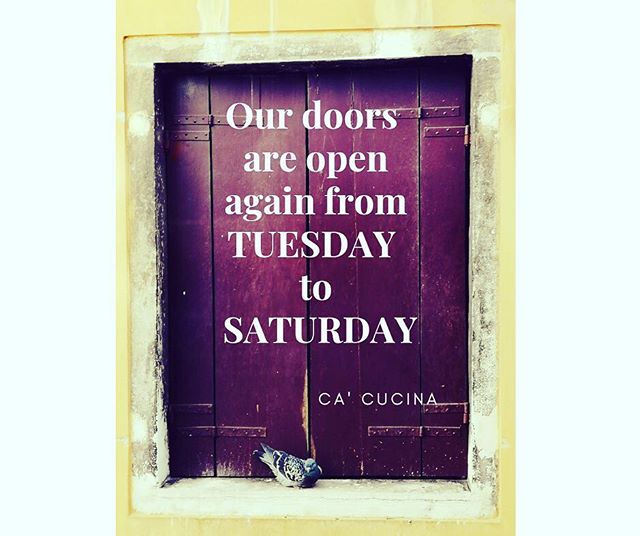 Dear family of CA&rsquo;, just so you remember, we are open again from TUESDAY to SATURDAY! Come for good food and wine! #cacucina #hellerup #denmark #veneto #diego #italiensk #italienskmad #italienskvin #cosy #hyggeinhellerup #veryitalianfood #italy